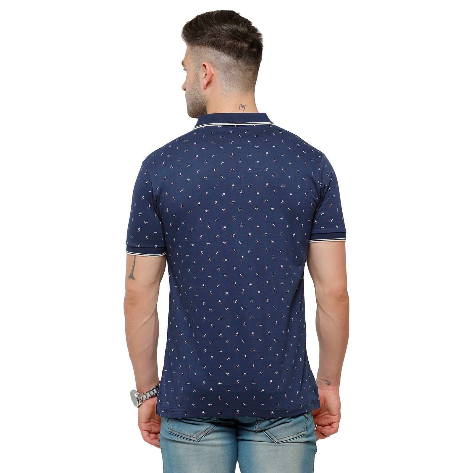 Classic Polo Mens Printed Slim Fit Polo Neck Navy Blue Colour T-Shirt - Bello 164 B T-shirt Classic Polo 