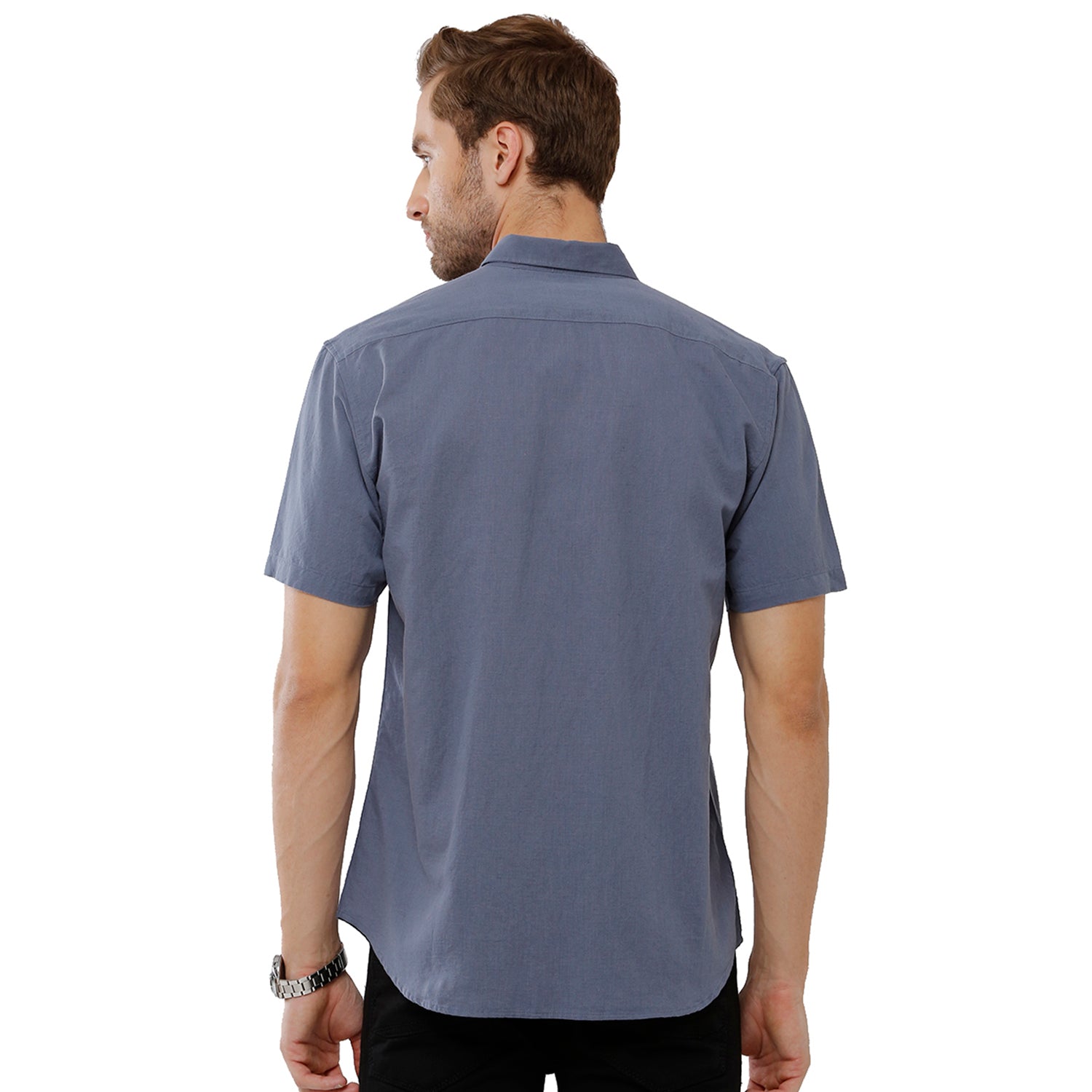 Classic Polo Mens 100% Cotton Solid Milono Fit Grey Color Woven Shirt - Mica Grey Shirts Classic Polo 