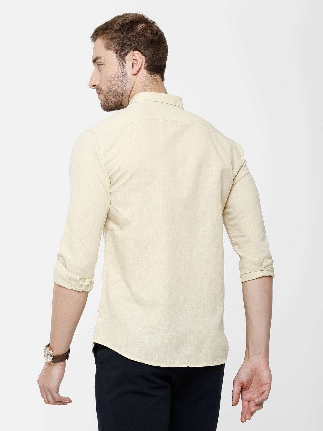 Classic Polo Mens Cotton Solid Milano Fit Full Sleeve Khaki Colour Woven Shirt - Mica Khaki FS