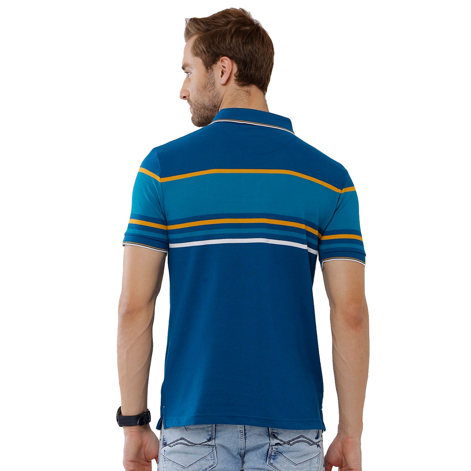 Classic Polo Mens 100% Cotton Blue Stripped Slim Fit Polo Neck T-Shirt - VTA 85 A T-shirt Classic Polo 