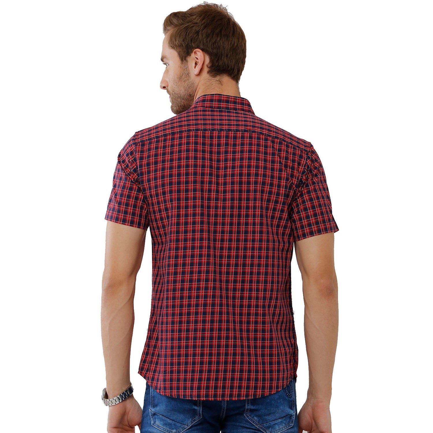 Classic Polo Mens 100% Cotton Half Sleeve Checked Slim Fit Maroon Woven Shirt -SN1 123 B Shirts Classic Polo 