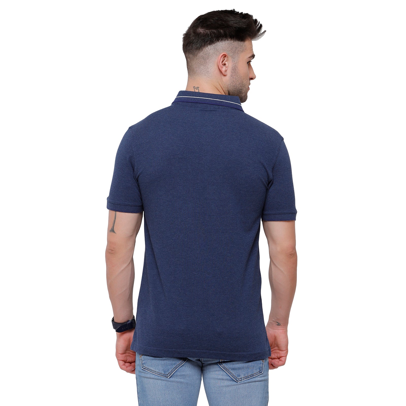 Classic polo Men's Denim Blue Melange Polo Half Sleeve Slim Fit T-Shirt - Toza-Denim Mel T-shirt Classic Polo 