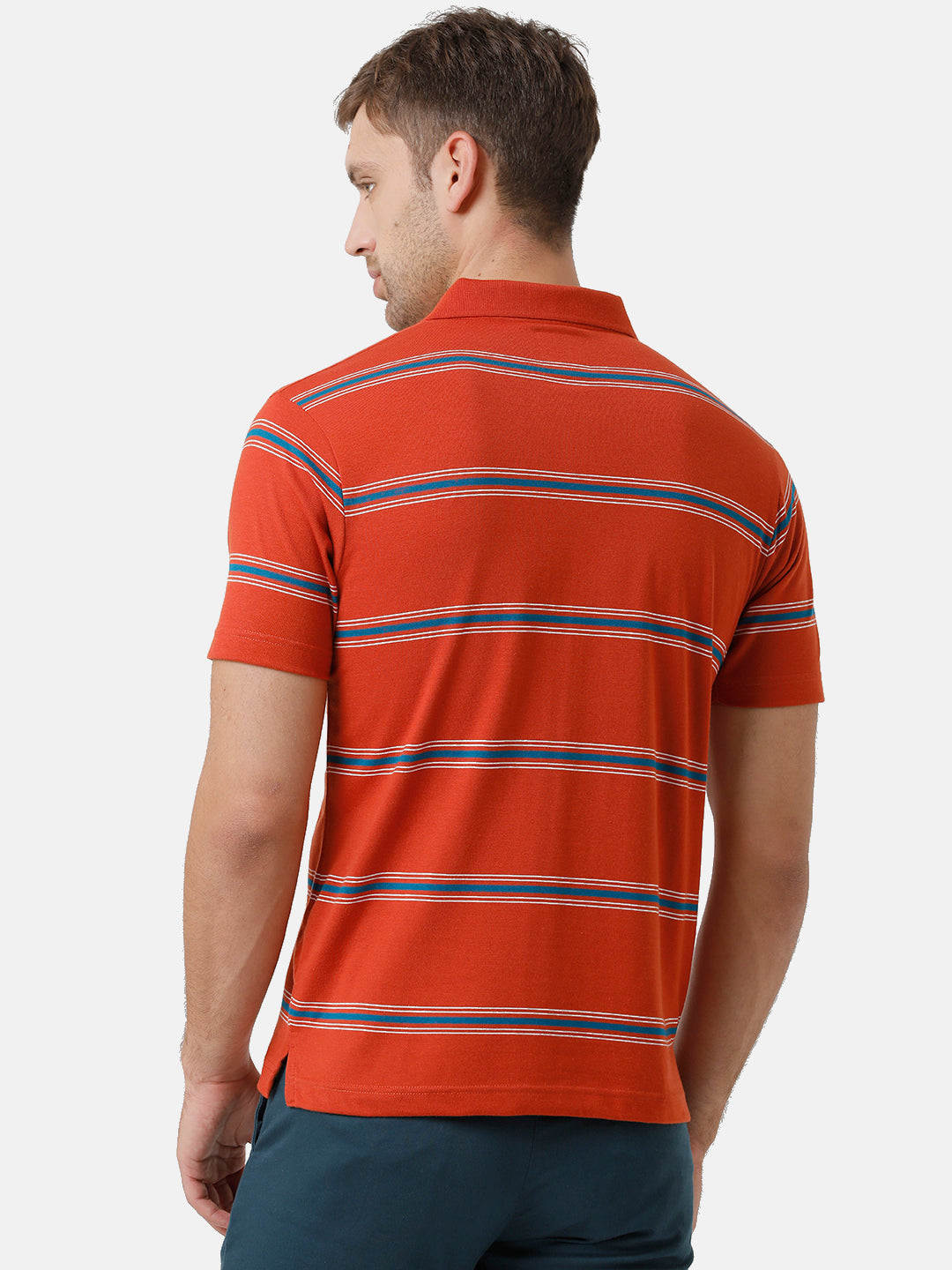 Classic Polo Mens Cotton Blend Striped Half Sleeve Authentic Fit Polo Neck Red Color T-Shirt | Avon 493 B