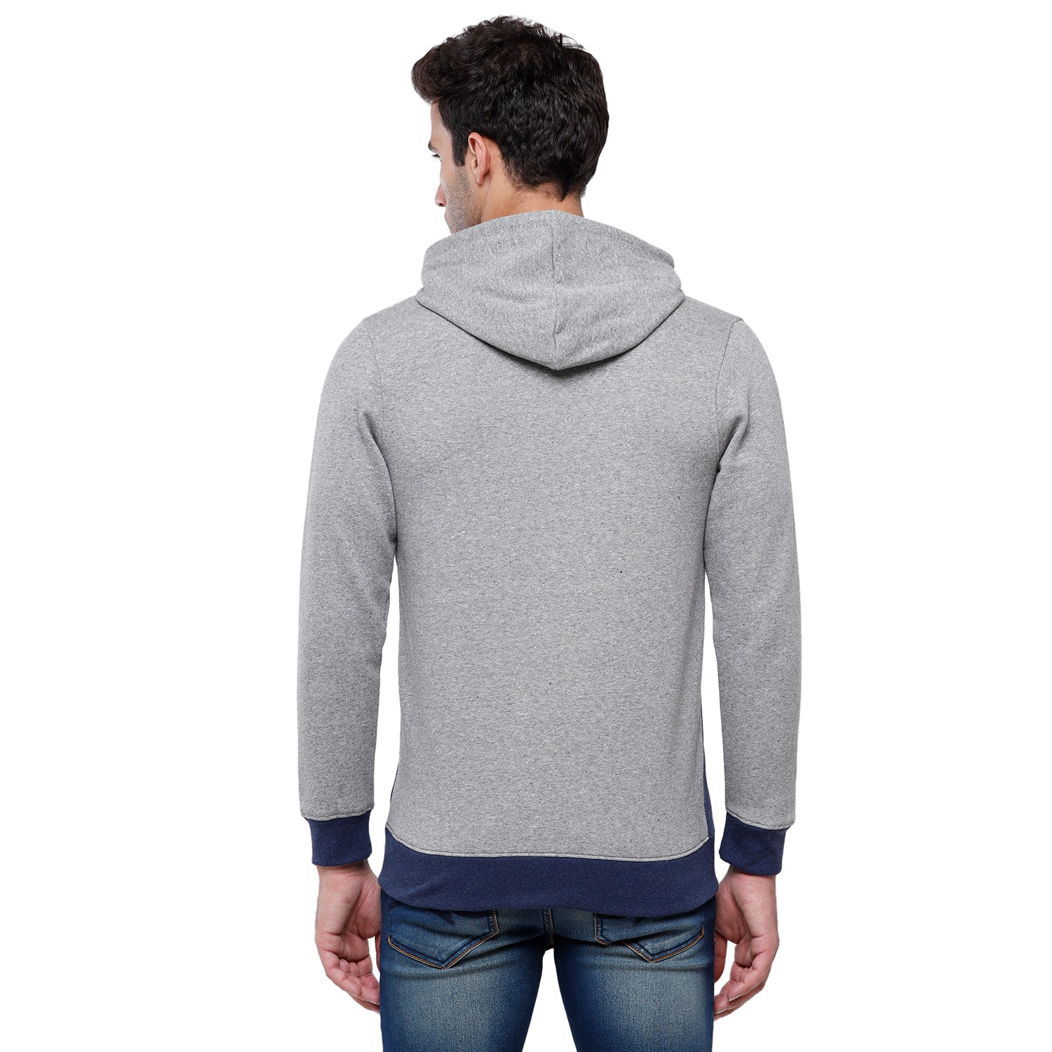 Classic Polo Men's Grey & Navy Color Block Full Sleeve Hoodie Sweat Shirt - CPSS - 334A Sweat Shirts Classic Polo 