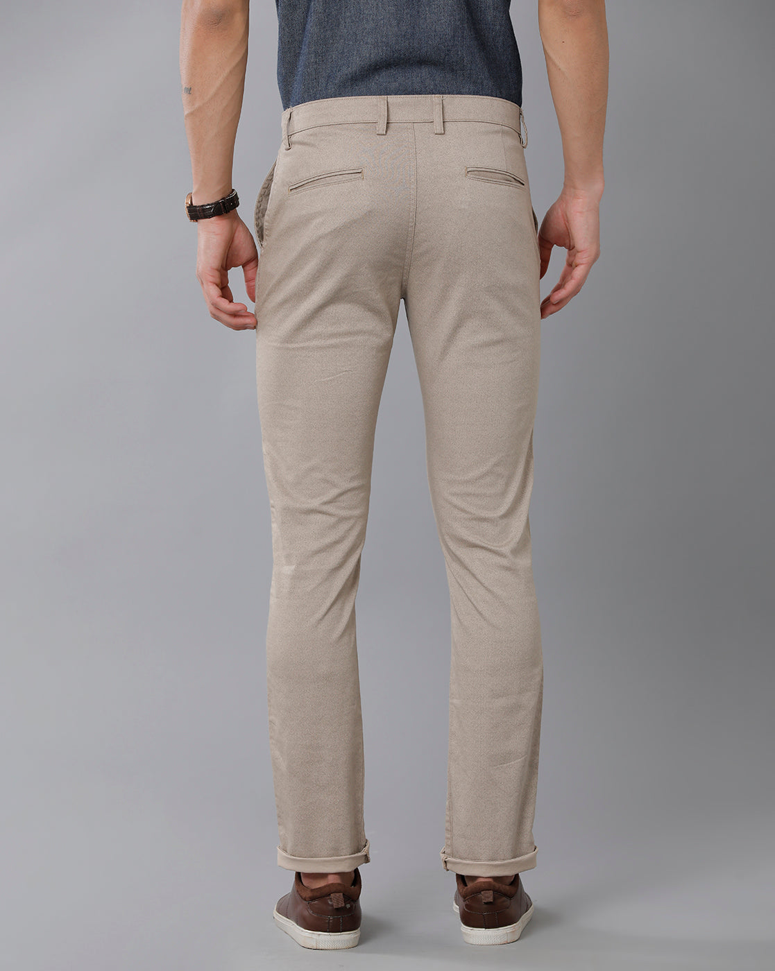 Classic Polo Mens 100 Cotton Moderate Fit Solid Cream Color Trouser