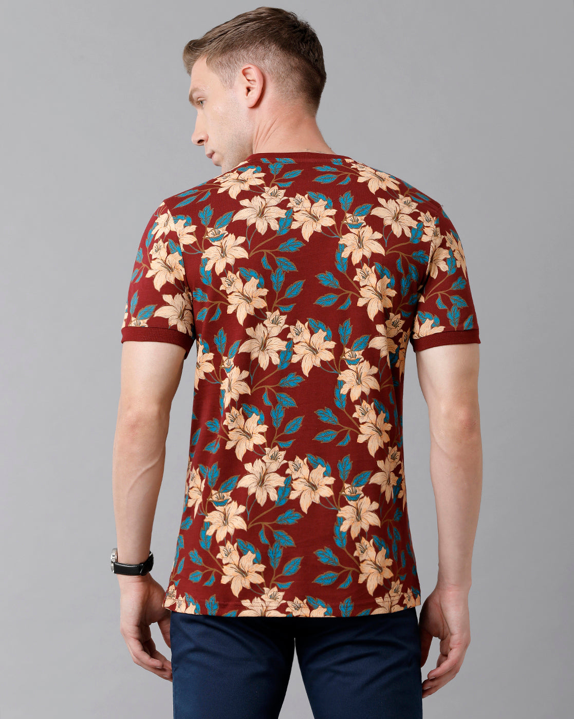 CP BRO Men's Cotton Floral Print Half Sleeve Slim Fit Round Neck Multicolor T-Shirt | Brcn - 492 B
