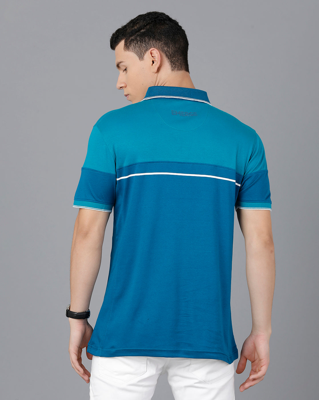 Classic Polo Men's Cotton Half Sleeve Color Block Slim Fit Blue Color Polo Neck T-Shirt | HS-PRM - 04 B