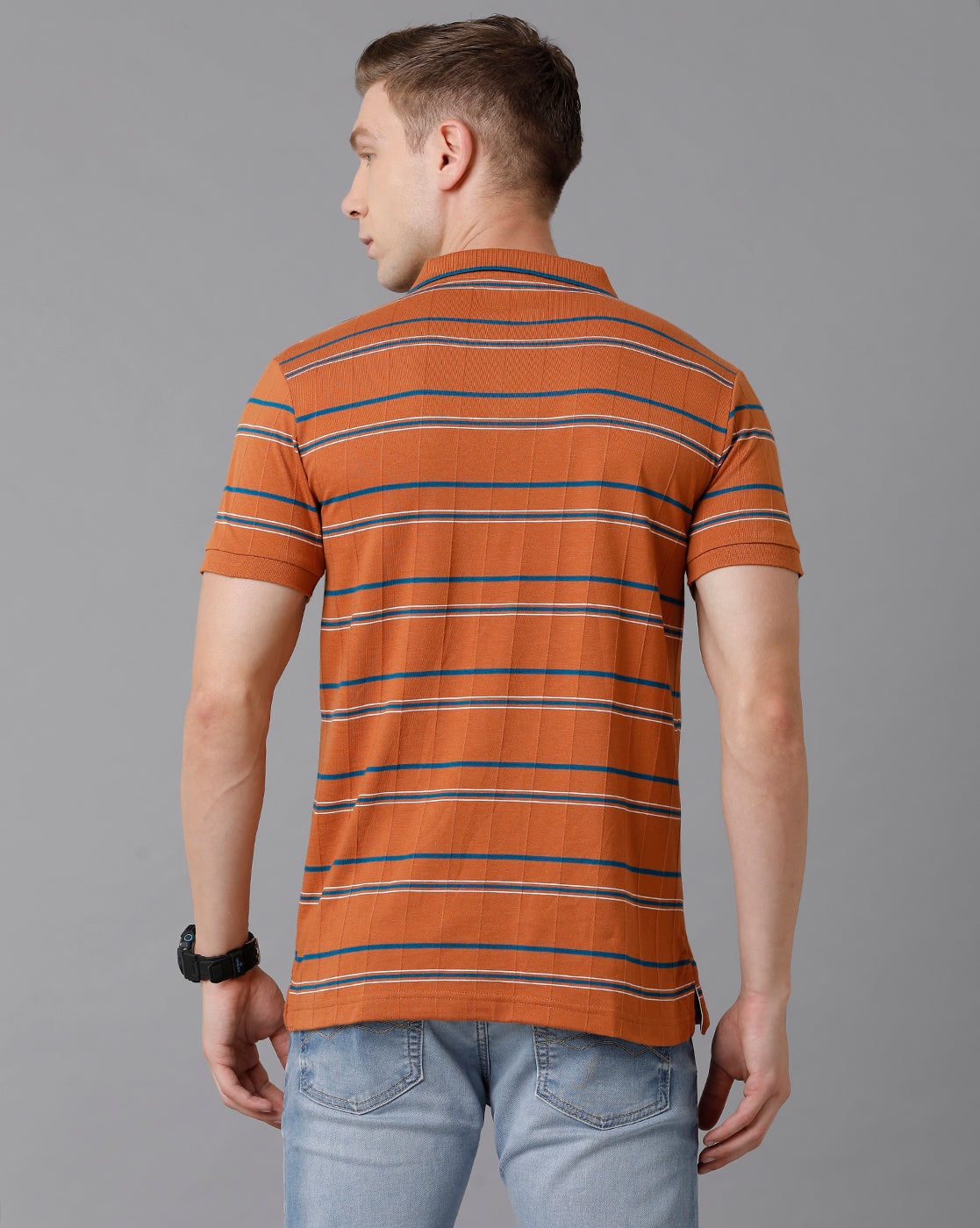 Classic Polo Men's Cotton Striped Half Sleeve Slim Fit Polo Neck Orange Color T-Shirt | HS-TRS - 01 A