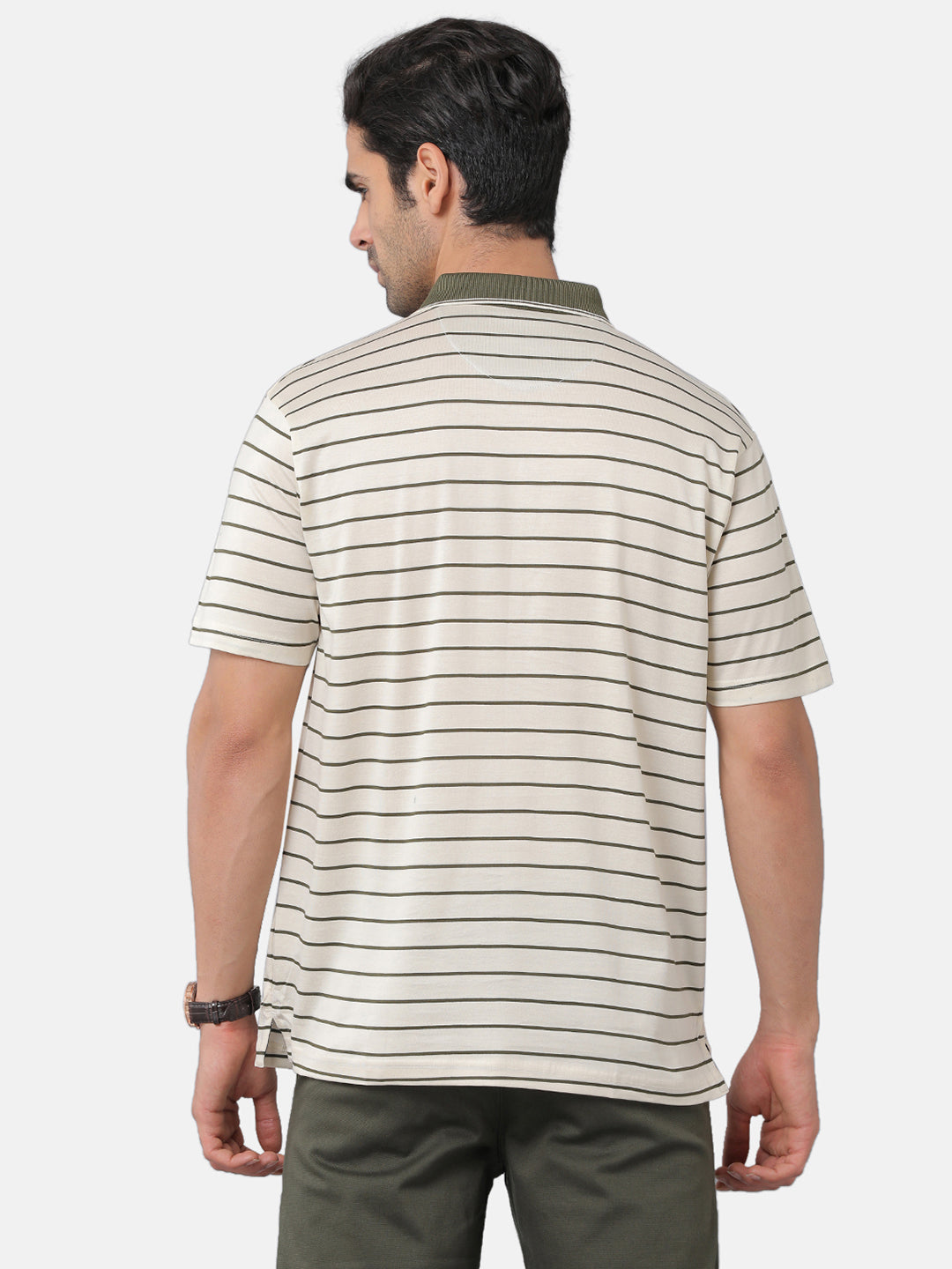Classic Polo Mens Cotton Striped Authentic Fit Polo Neck Cream Color T-Shirt | ultimo 276B