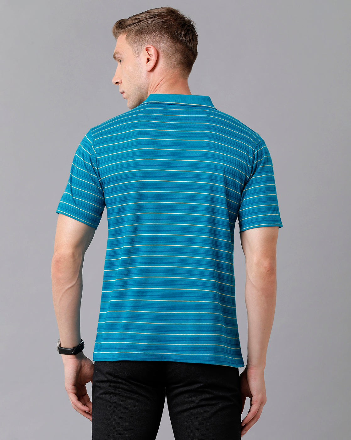 Classic Polo Men's Cotton Striped Half Sleeve Regular Fit Polo Neck Blue Color T-Shirt | Feeders - 206 A