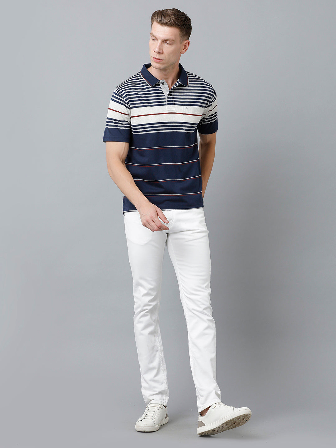 Classic Polo Men's Cotton Blend Half Sleeve Striped Authentic Fit Polo Neck Multicolor Color T-Shirt | Mel - 230 A