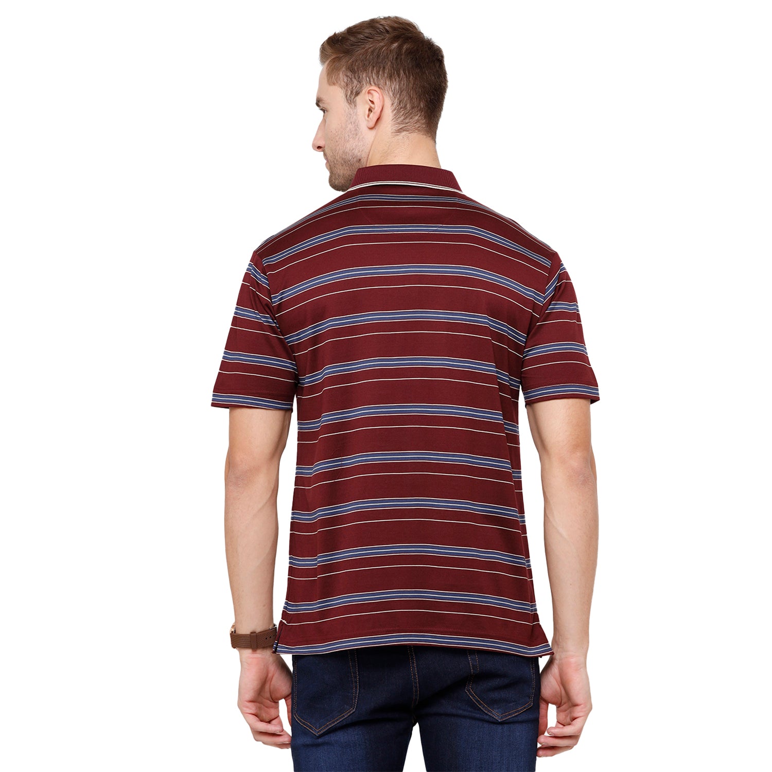 Classic Polo Men's Striped Authentic Fit Half Sleeve Premium Maroon Stripe T-Shirt - Ultimo - 258 A T-shirt Classic Polo 
