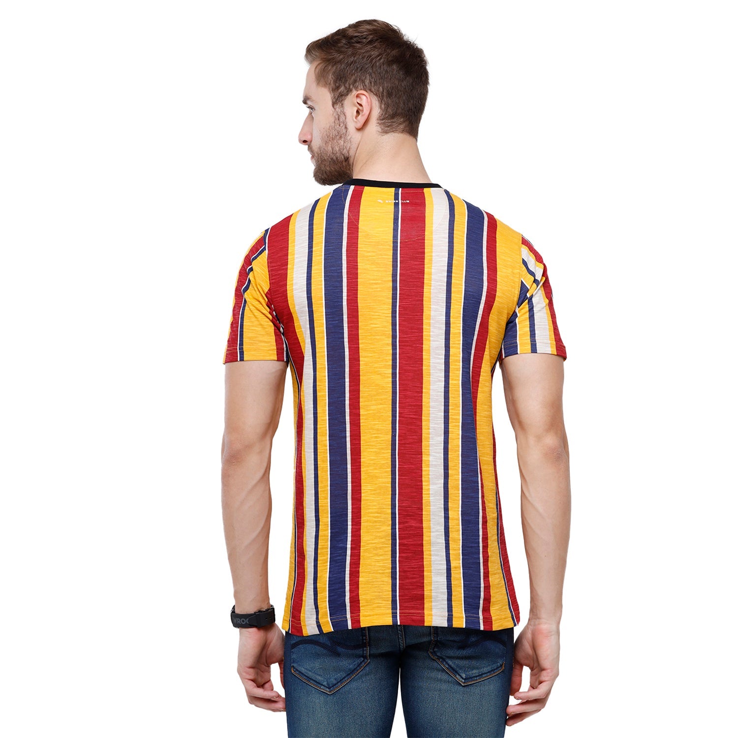 Swiss Club Mens Multi Stripes Printed Slim Fit Half Sleeve Round Neck T-Shirt (CUB - 45 B SF C) T-shirt Swiss Club 