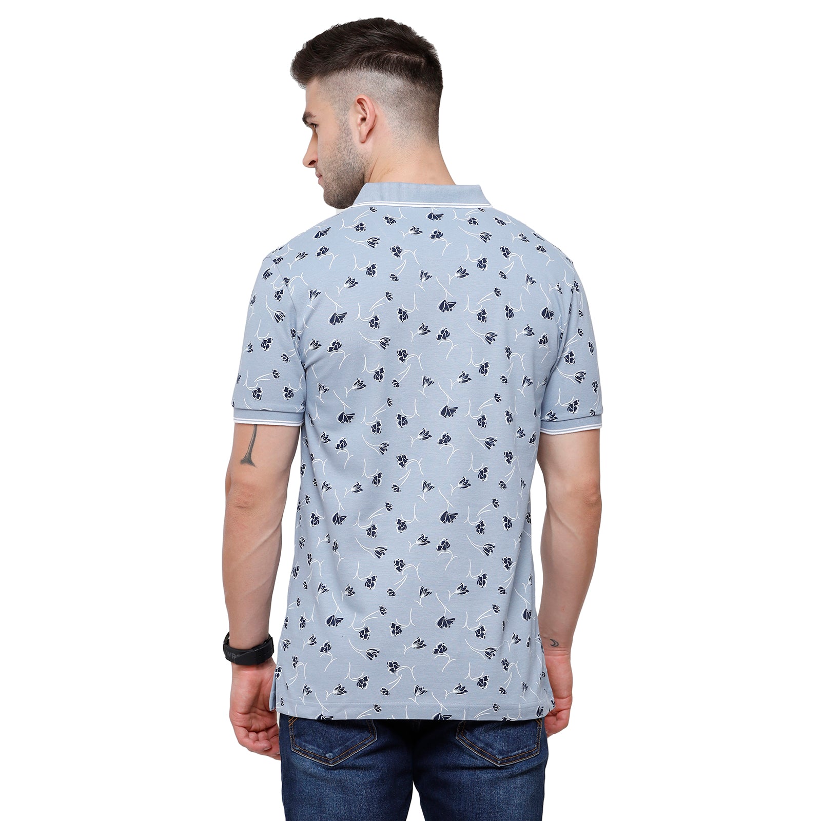 Classic Polo Mens Printed Slim Fit Polo Neck Blue Colour T-Shirt - Beau 163B T-shirt Classic Polo 