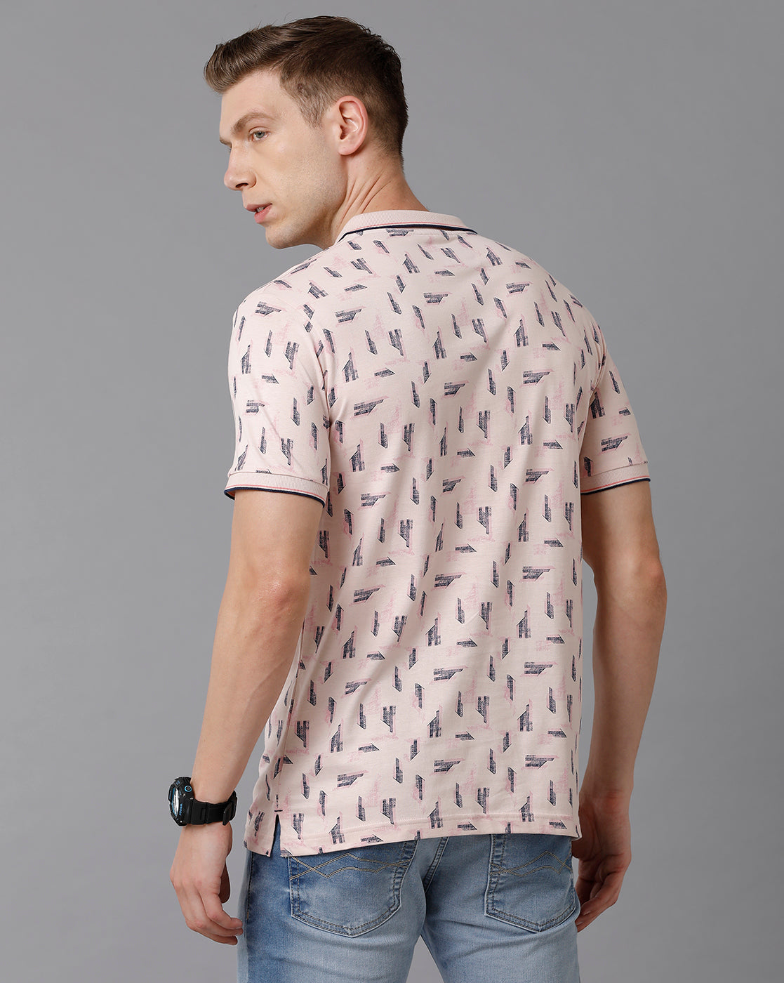 Classic Polo Men's Cotton Printed Half Sleeve Slim Fit Polo Neck Pink Color T-Shirt | HS-BELLO - 03 A
