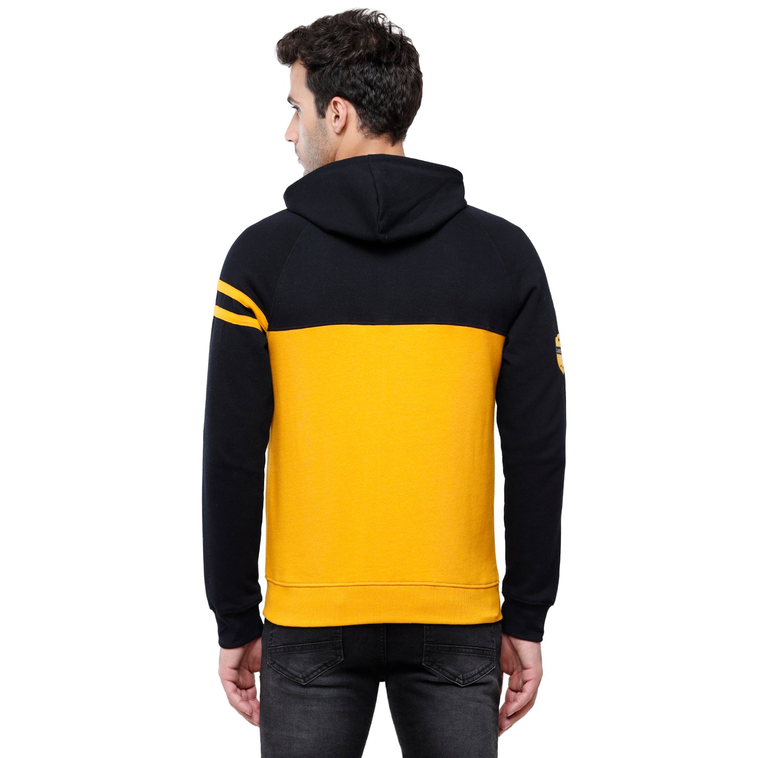 Classic Polo Men's Color Block Full Sleeve Yellow & Black Hood Sweat Shirt - CPSS-330A Sweat Shirts Classic Polo 