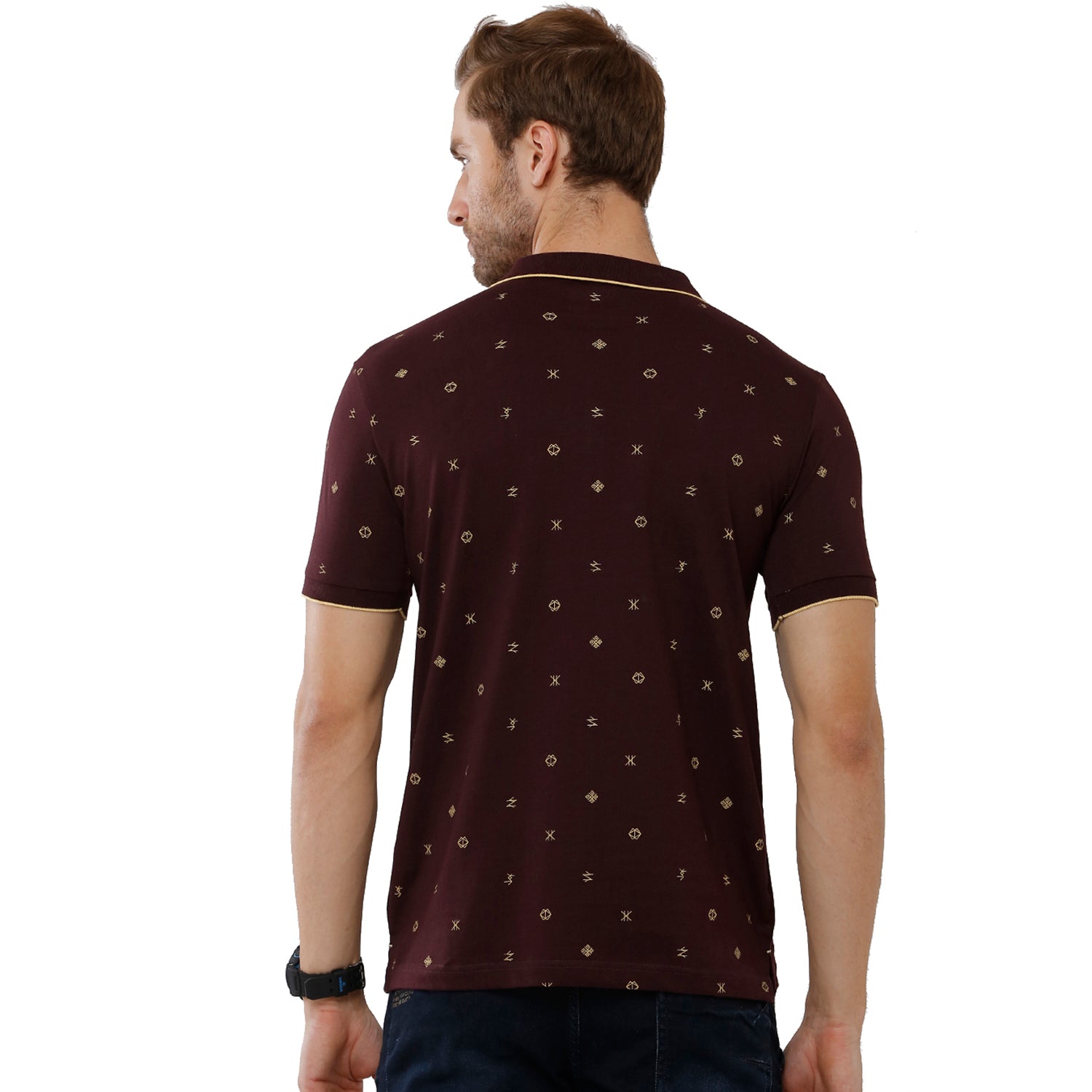 Classic Polo Mens 100% Cotton Printed Slim Fit Maroon Color Polo Neck T-Shirt -BELLO 169 B T-shirt Classic Polo 