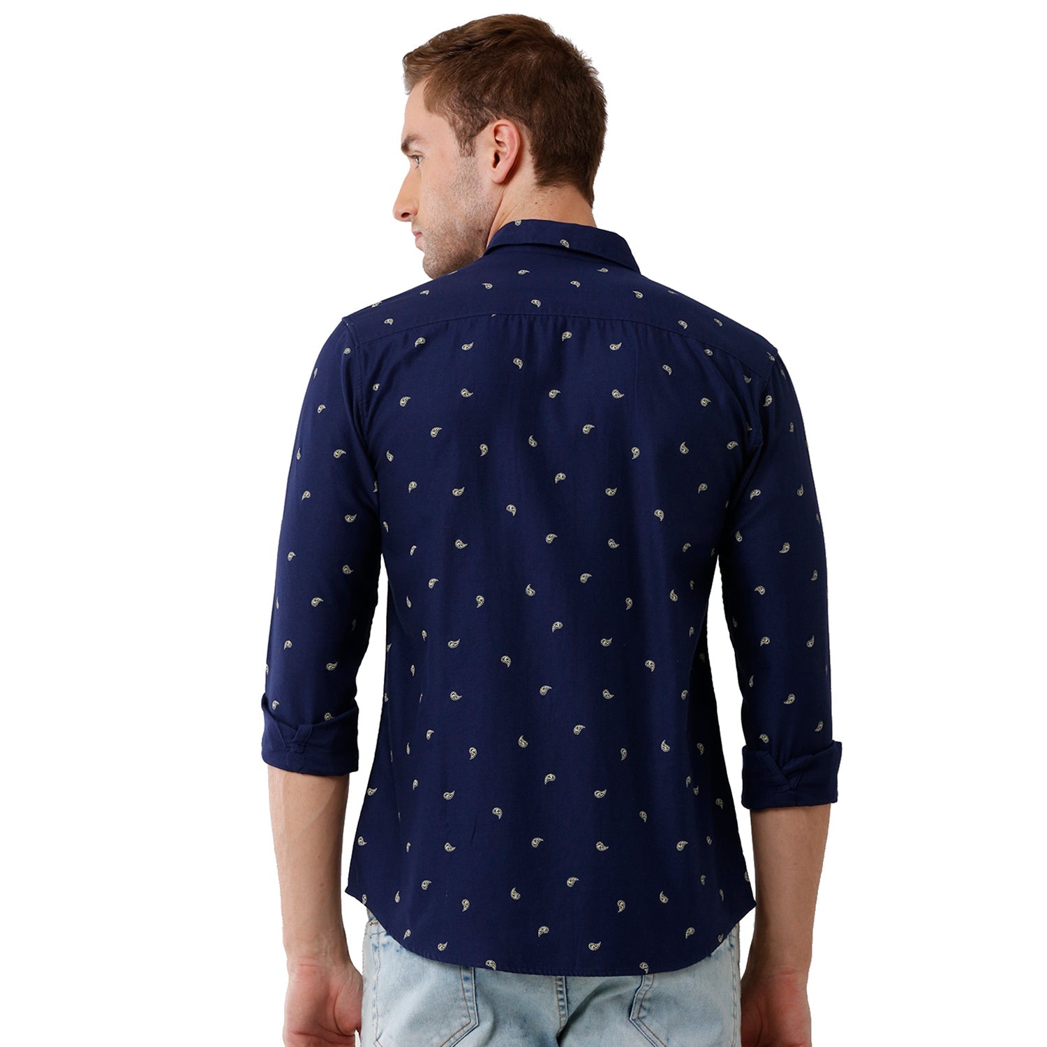 Swiss Club Mens Printed Full Sleeve Slim Fit Blue Color Woven Shirt -SC 123 B Shirts Swiss Club 