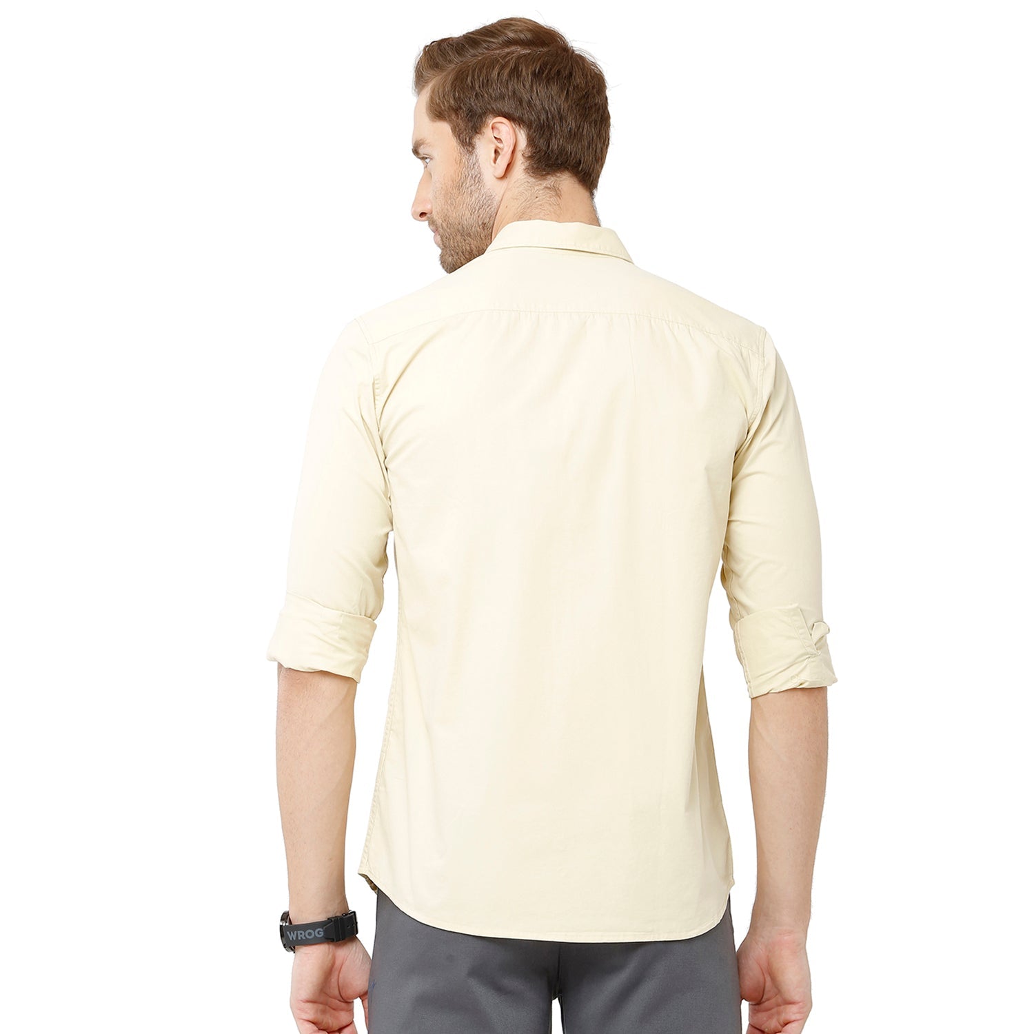 Classic Polo Mens 100% Cotton Full Sleeve Solid Slim Fit Cream Yellow Color Woven Shirt -SN1 115 B Classic Polo 