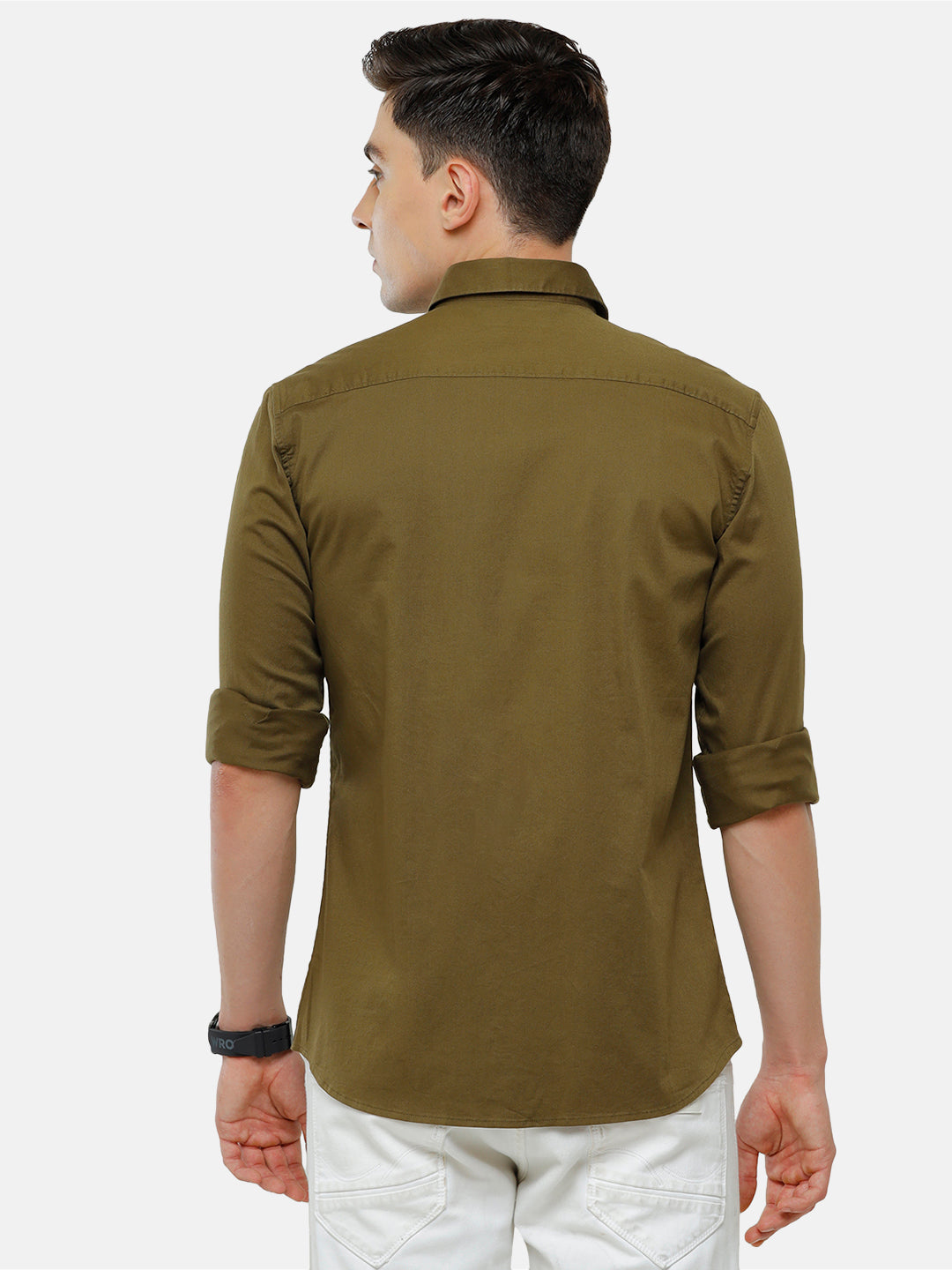 Classic Polo Men's Cotton Olive Solid Full Sleeve Shirt - Zeus Olive