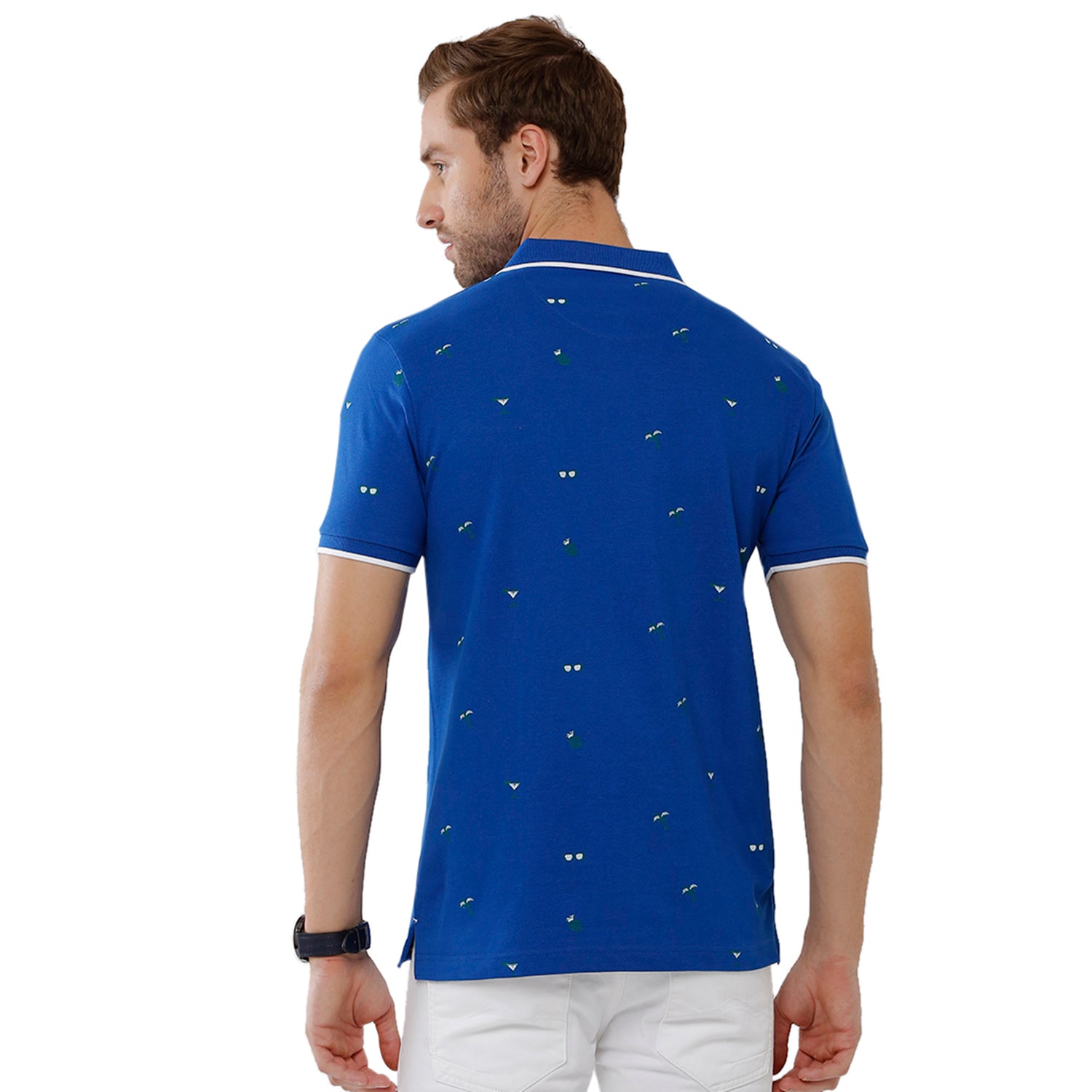 Classic Polo Mens 100% Cotton Printed Slim Fit Dark Blue Color Polo Neck T-Shirt -BEAU 168 B T-shirt Classic Polo 