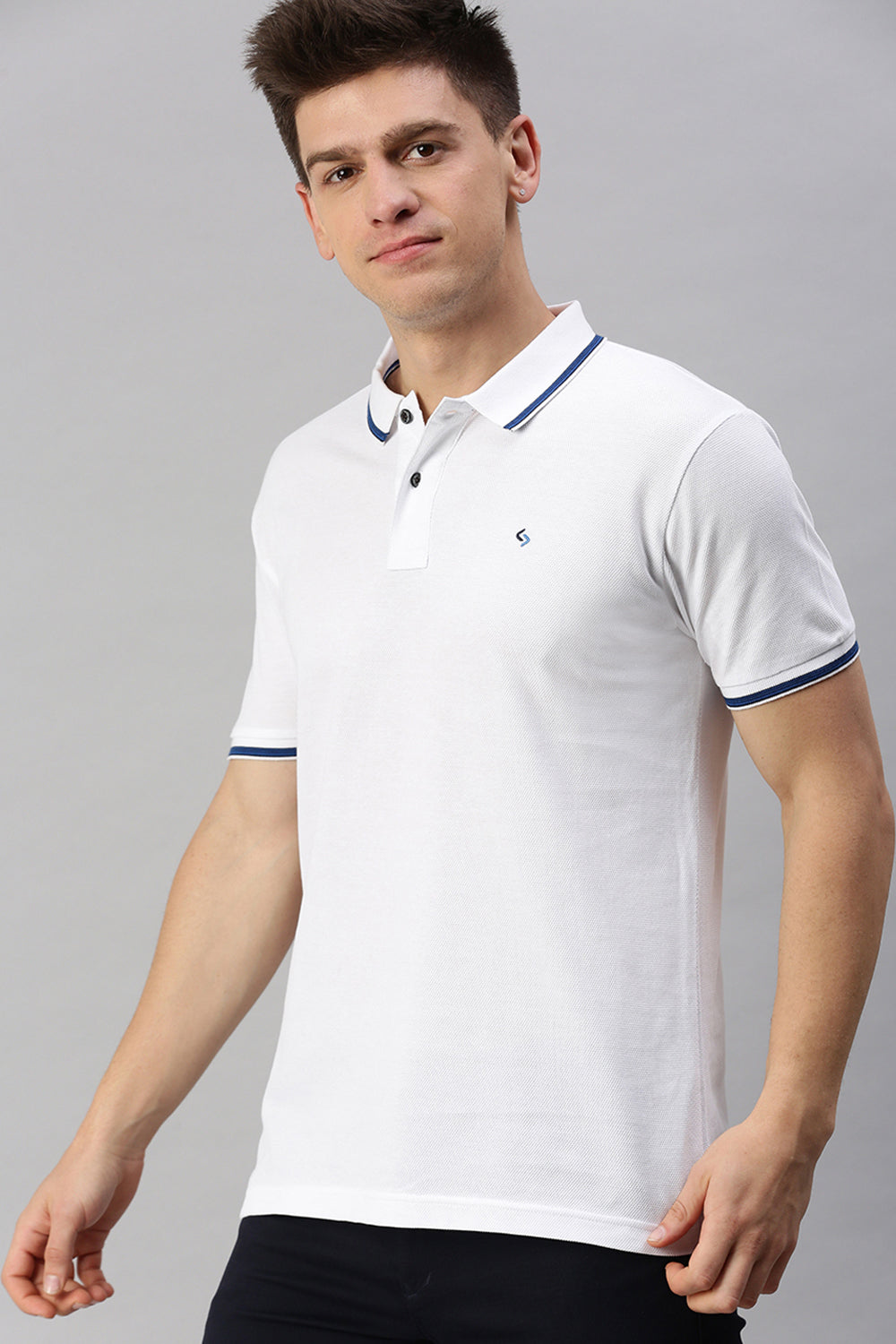 Classic Polo Men's Cotton Half Sleeve Solid Slim Fit Polo Neck White Color T-Shirt | Prm - 749 A