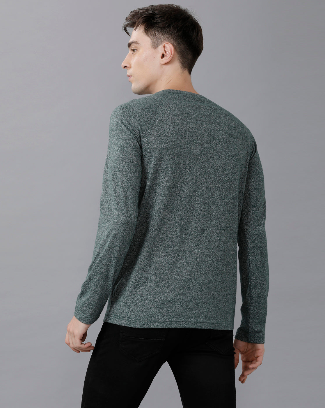 Classic Polo Mens Cotton Color Block Full Sleeve Slim Fit Round Neck Green Color T-Shirt | Baleno Fs 483 A