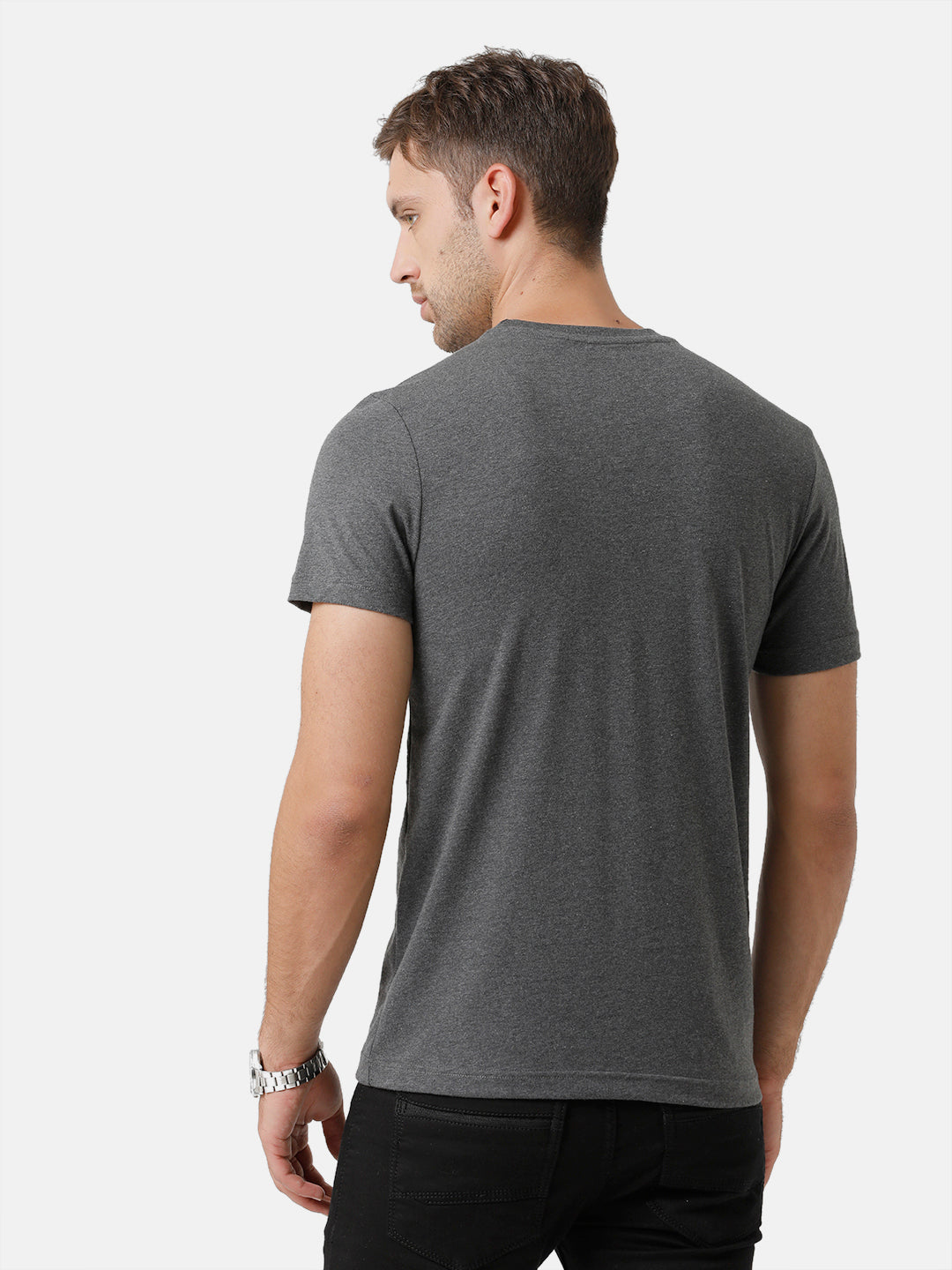 CP BRO Men's Cotton Printed Half Sleeve Slim Fit Round Neck Dark Grey Color T-Shirt | Brcn 500