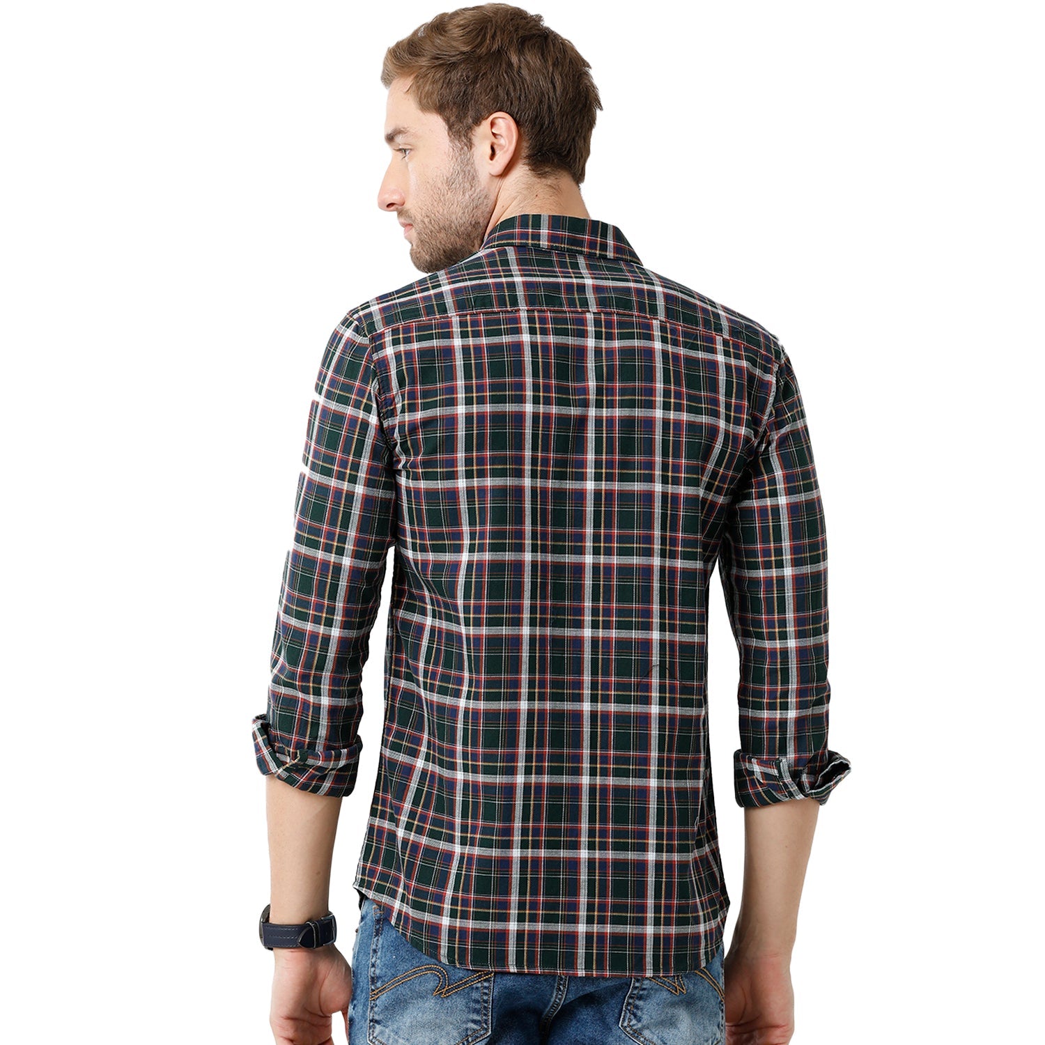 Swiss Club Mens Dark Green Color Slim Fit Full Sleeve Shirt - S-SC-95 B-FS-CHK-SF Shirts Swiss Club 