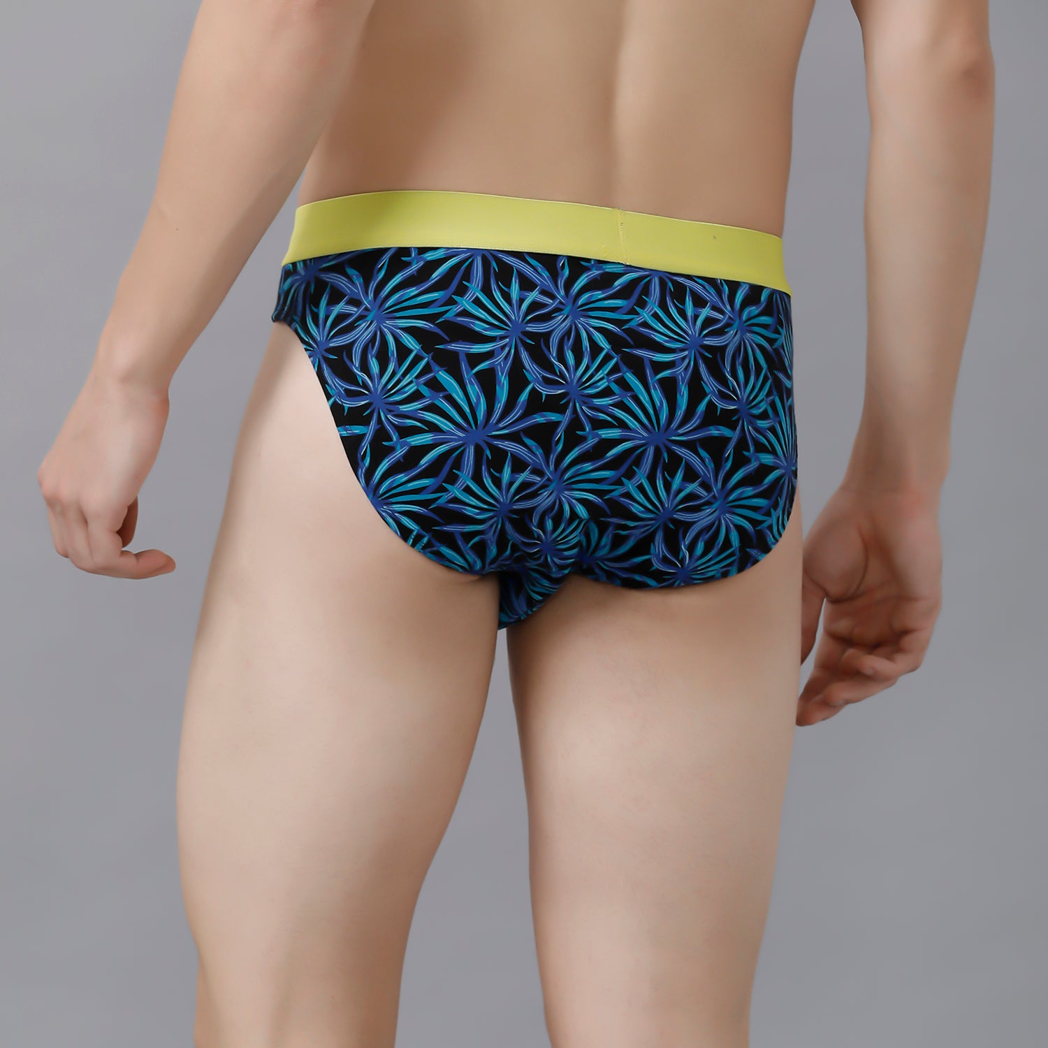 CP BRO Men's Printed Briefs with Exposed Waistband - Blue Leaf Print