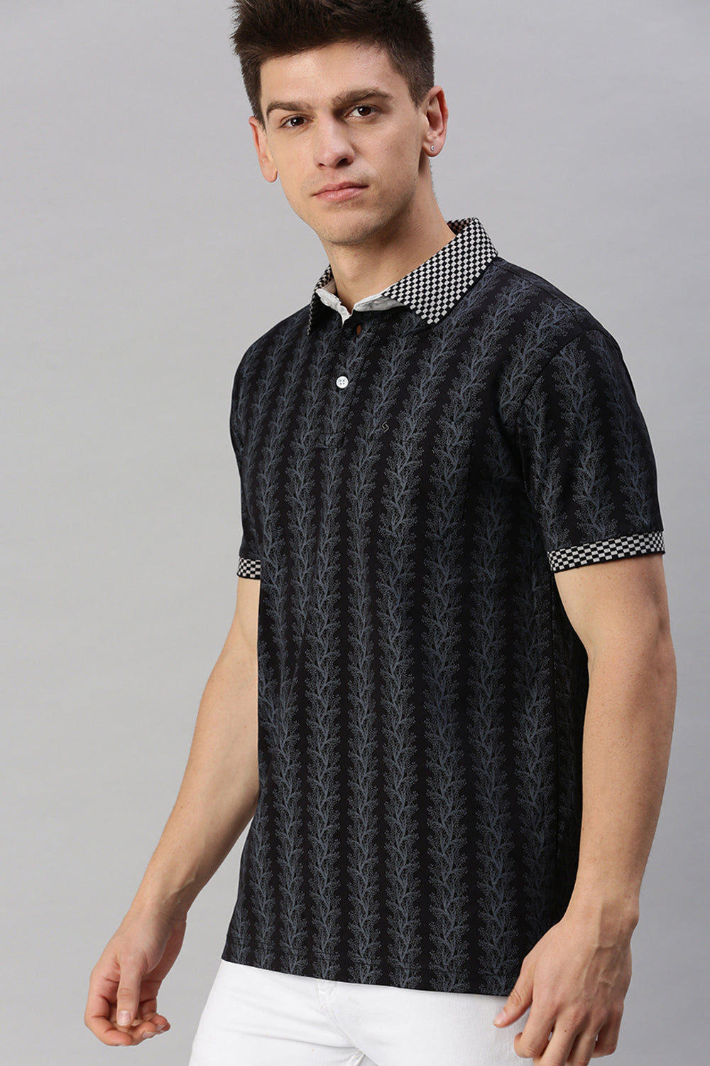 Classic Polo Men's Cotton Half Sleeve Printed Slim Fit Polo Neck Black Color T-Shirt | Scant - 16 B