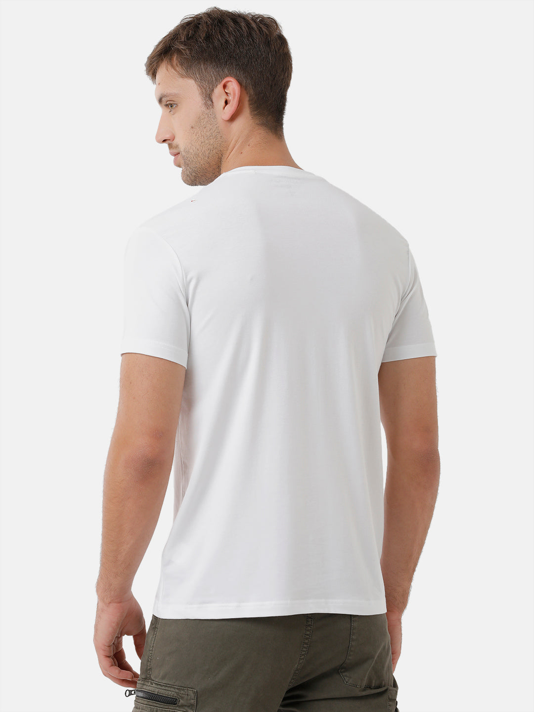 Classic Polo Mens Cotton Printed Half Sleeve Slim Fit Round Neck White Color T-Shirt | Baleno 490