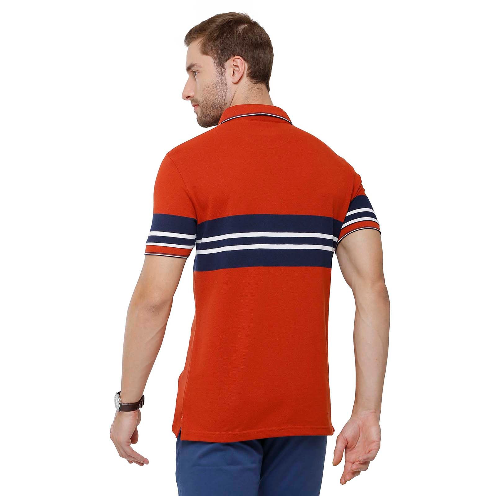 Classic Polo Mens Red Stripped Slim Fit Polo Neck T-Shirt - VTA 181 B T-shirt Classic Polo 