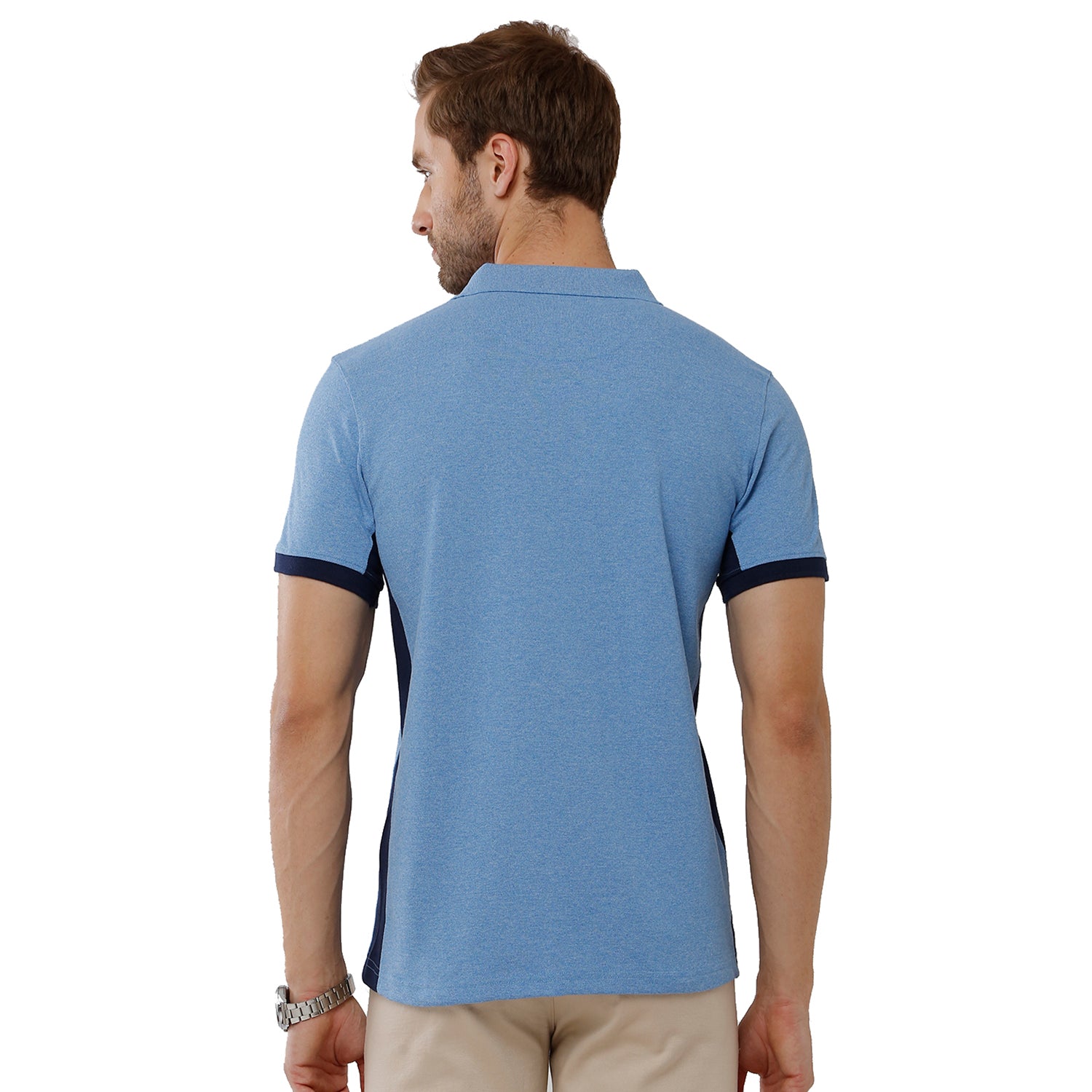 Classic Polo Mens 100% Cotton Color Block Slim Fit Blue Polo Neck T-Shirt -PRM 681 A T-shirt Classic Polo 