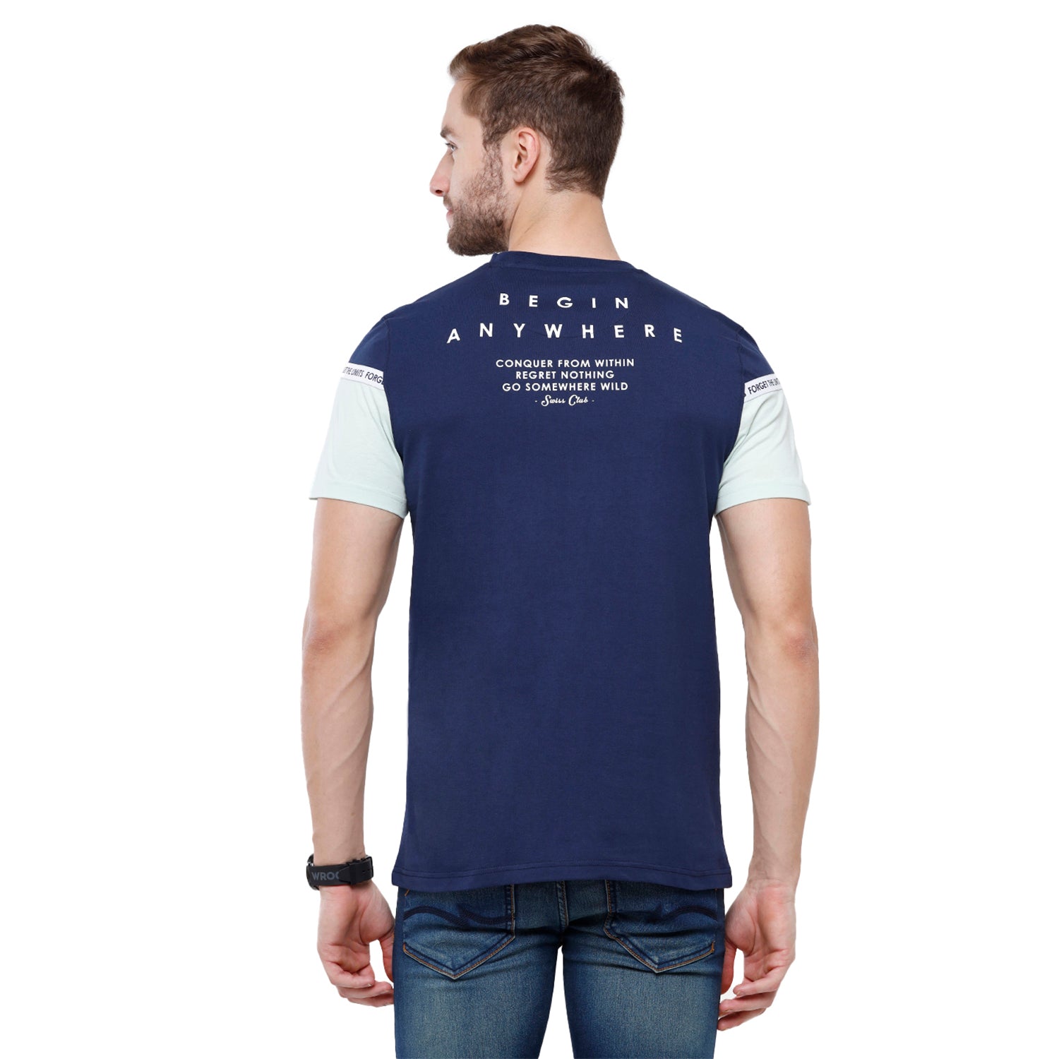 Swiss Club Mens Blue Color Block Slim Fit Half Sleeve Round Neck T-Shirt (CUB - 49 A SF C) T-shirt Swiss Club 
