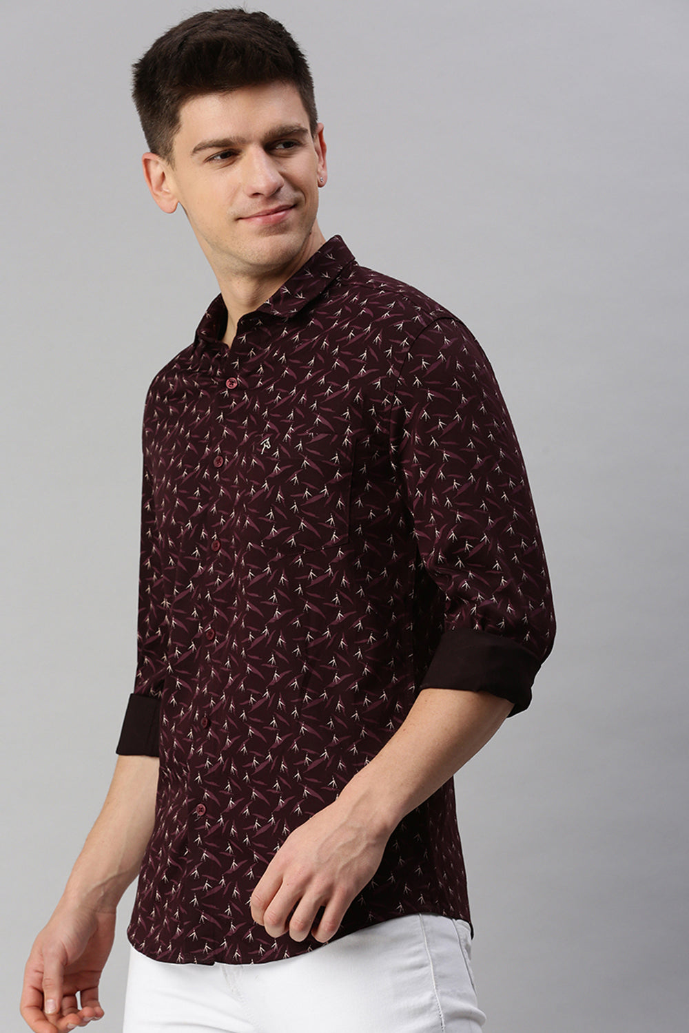 CP BRO Men's Cotton Full Sleeve Printed Slim Fit Collar Neck Maroon Color Woven Shirt | Sbo1-11 D