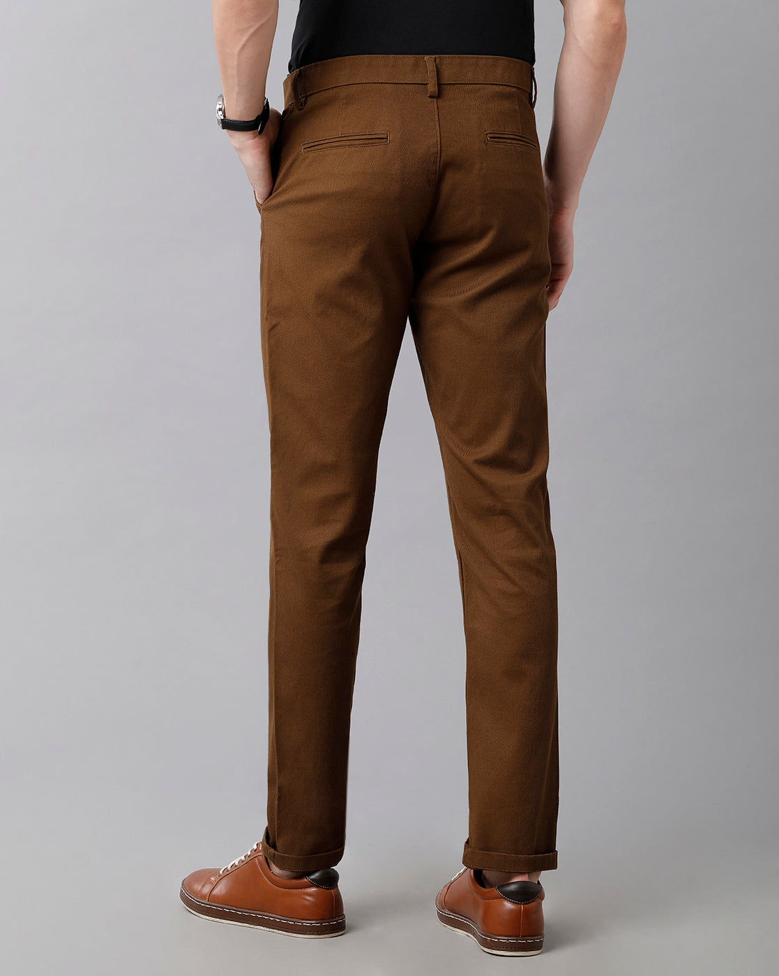 Classic Polo Men's Cotton Solid Slim Fit Brown Color Trousers | Tn2-08 B