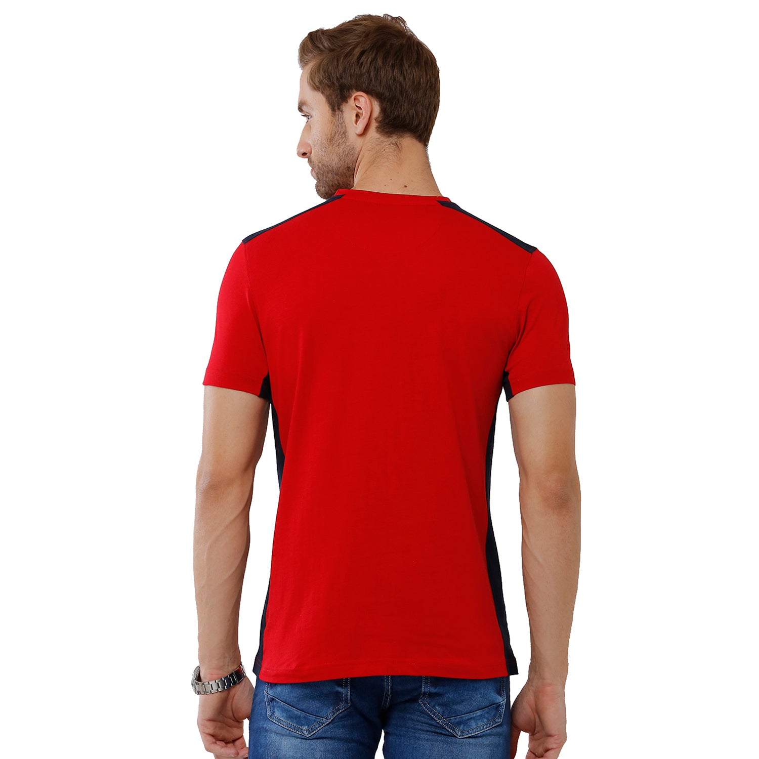 Classic Polo Bro Mens 100% Cotton Color Block Half Sleeve Slim Fit Polo Neck Red Color T-Shirt (BRCN - 462 A SF C) Classic Polo 