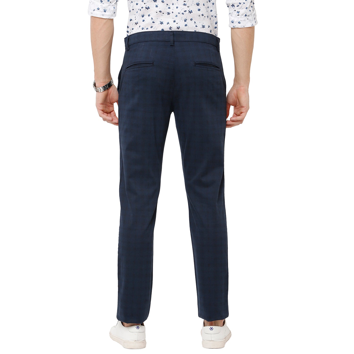 Classic Polo Mens 100% Cotton Checked Moderate Fit Navy Color Trousers - TN1-05 B-NAV classic polo trousers Classic Polo 