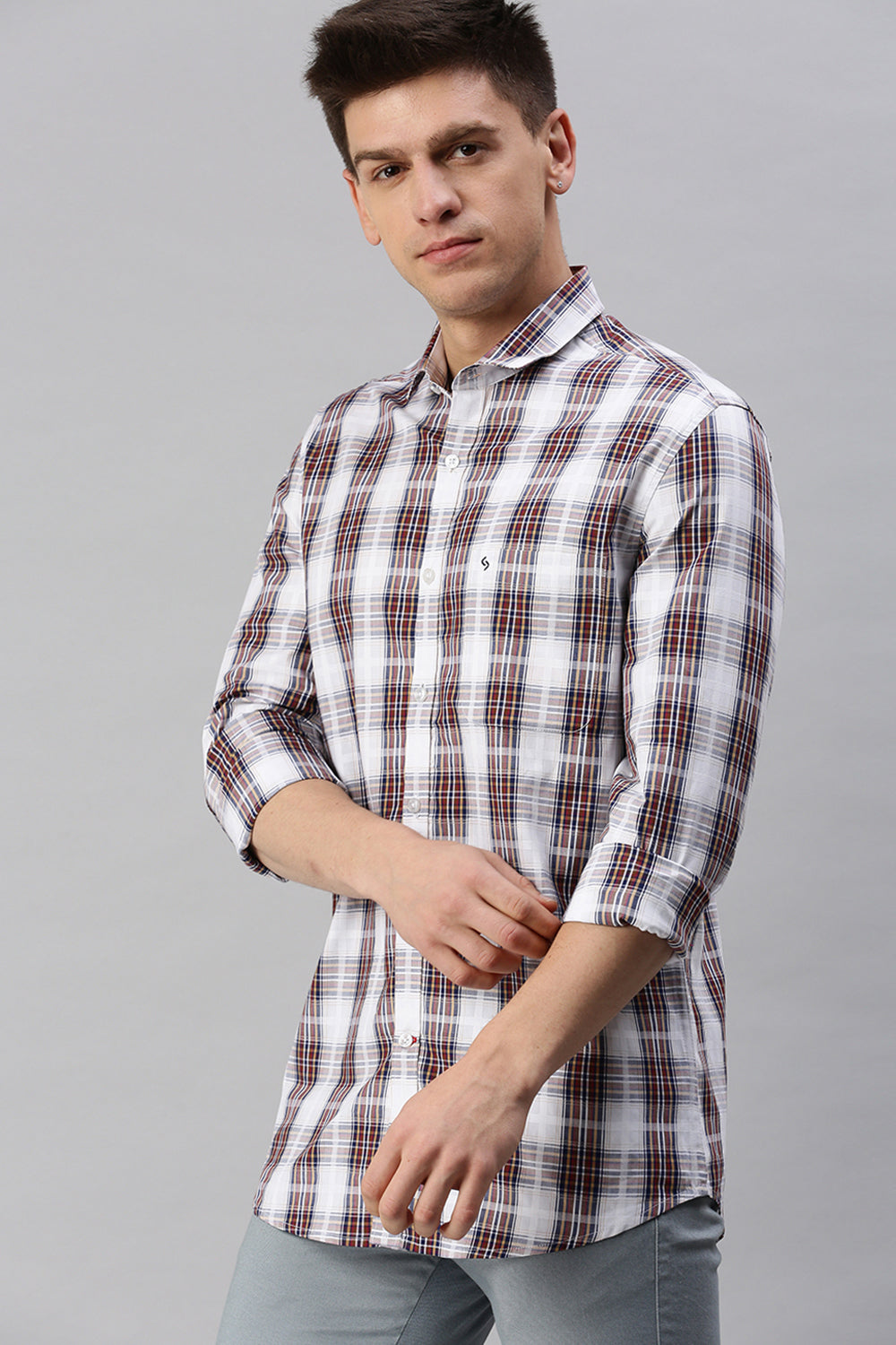 Classic Polo Men's Cotton Full Sleeve Checked Slim Fit Collar Neck Multicolor Woven Shirt | So1-87 A
