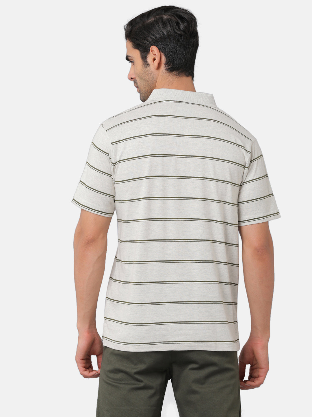 Classic Polo Mens Cotton Blend Striped Authentic Fit Polo Neck Light Grey Color T-Shirt | Avon 479b