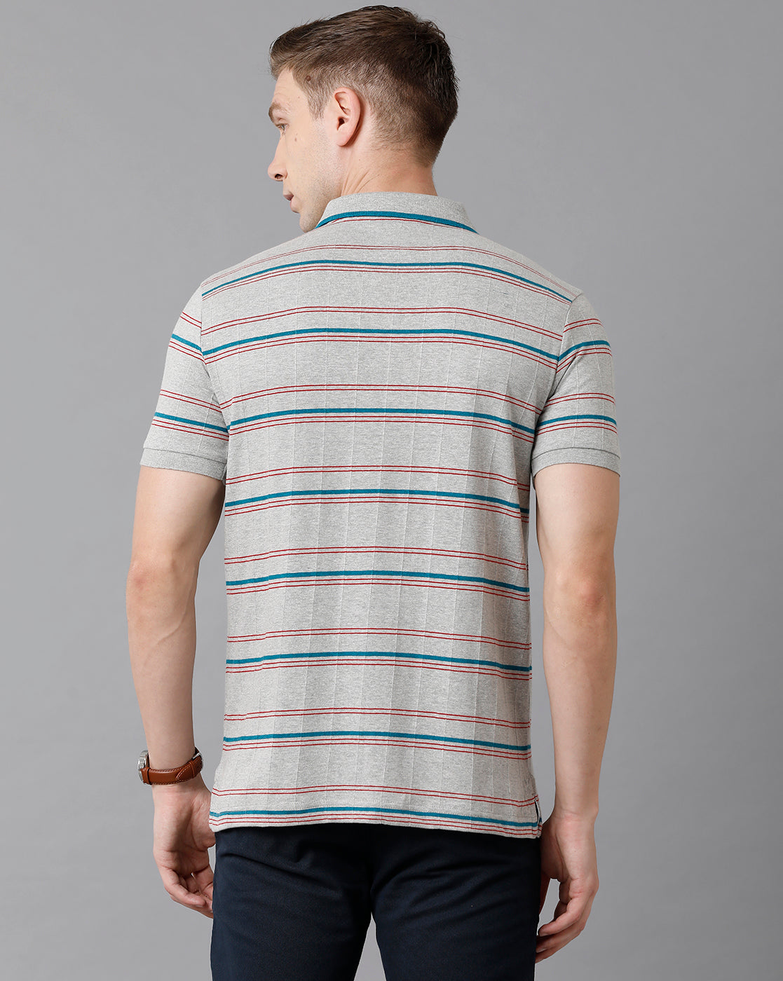 Classic Polo Men's Cotton Striped Slim Fit Grey T-Shirt | Trs - 94 A