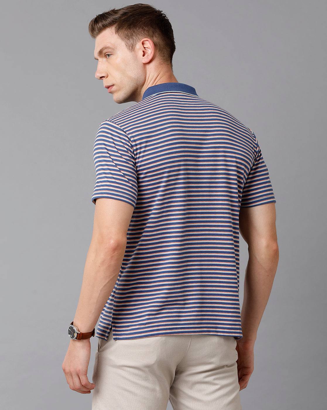 Classic Polo Men's Cotton Striped Authentic Fit Blue T-Shirt | Feeders - 203 A