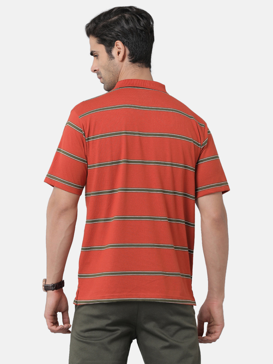 Classic Polo Mens Cotton Blend Striped Authentic Fit Polo Neck Red Color T-Shirt | Avon 482b