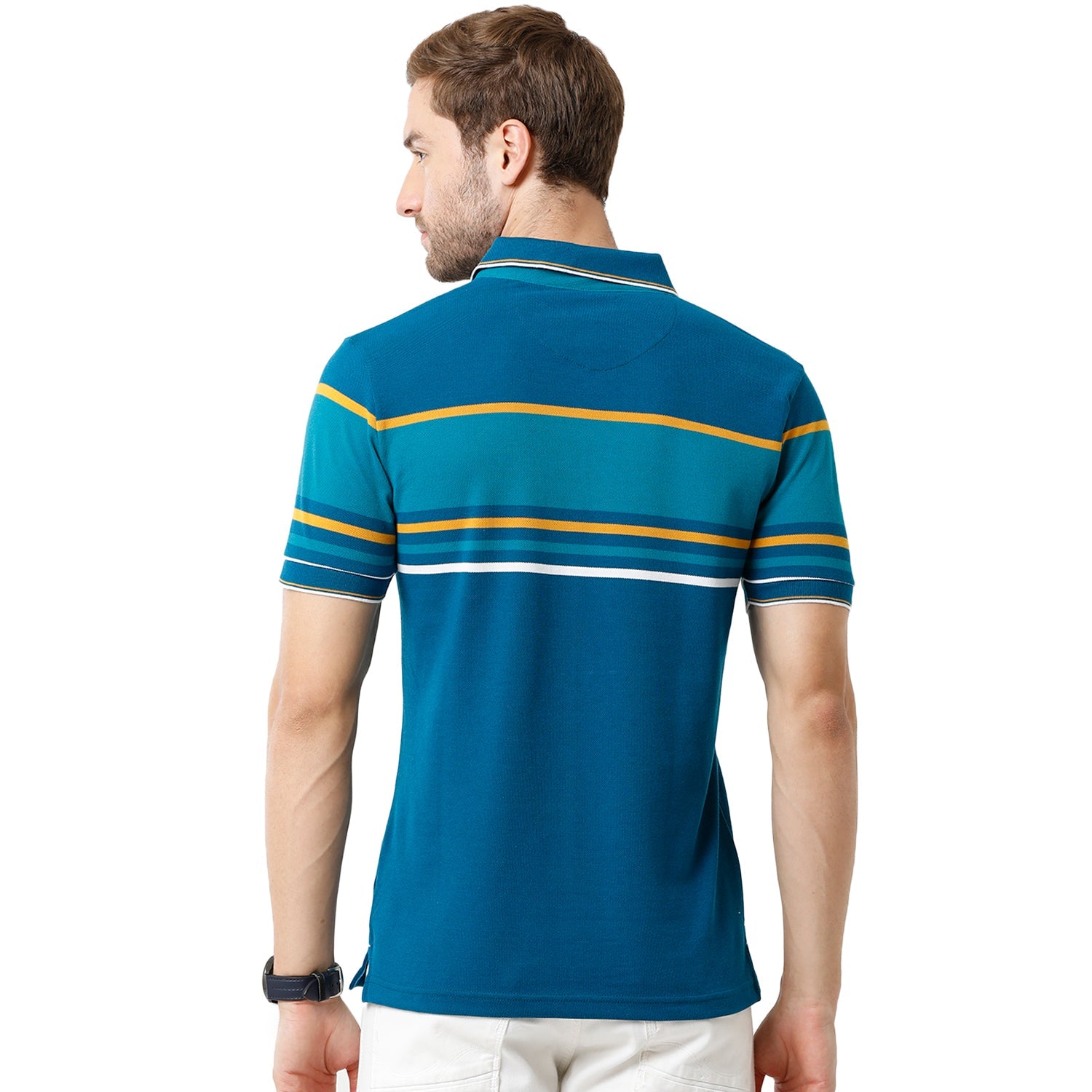 Men's Blue Color Half Sleeve Polo Neck Striped T Shirt - VTA - 185 A SF P T-shirt Classic Polo 