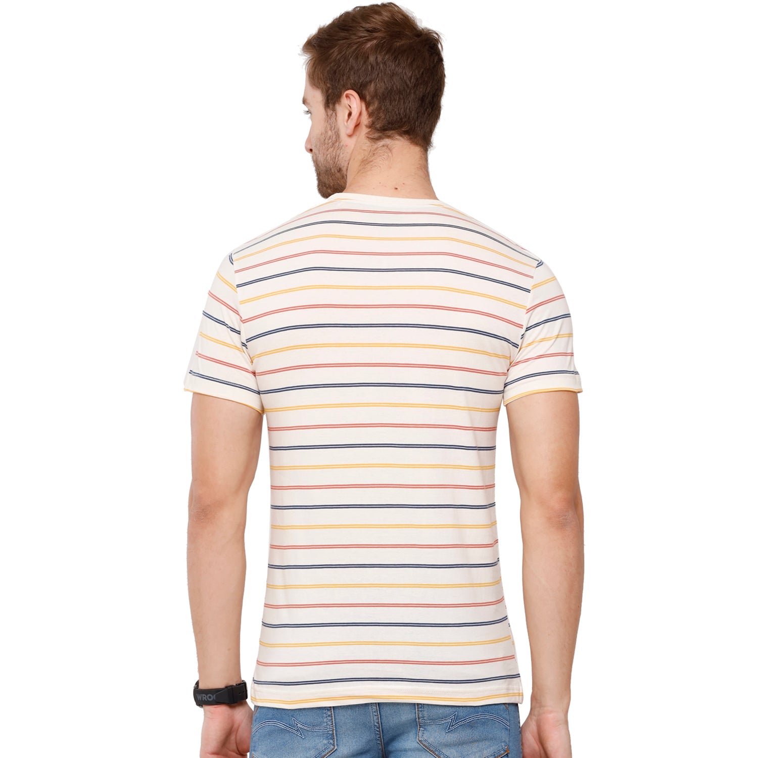 Classic Polo Mens Stripped Half Sleeve Slim Fit Crew Neck T-Shirt (FLASH-RN-108 SF C) T-shirt Classic Polo 