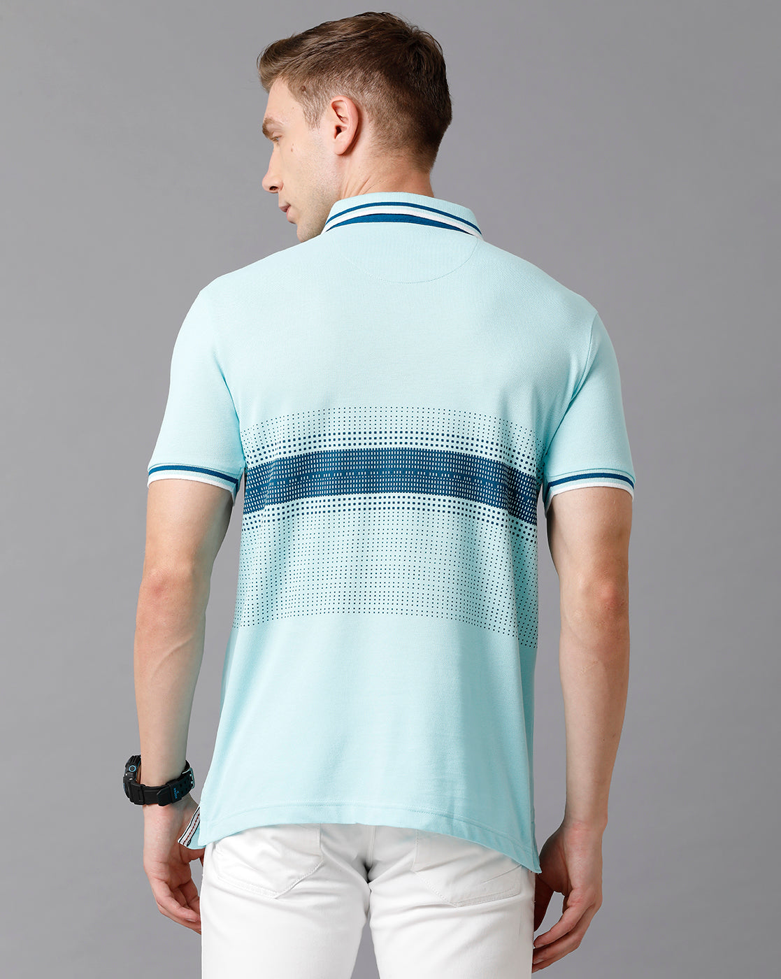 Classic Polo Men's Cotton Printed Slim Fit Turquoise T-Shirt | Prm - 707 B