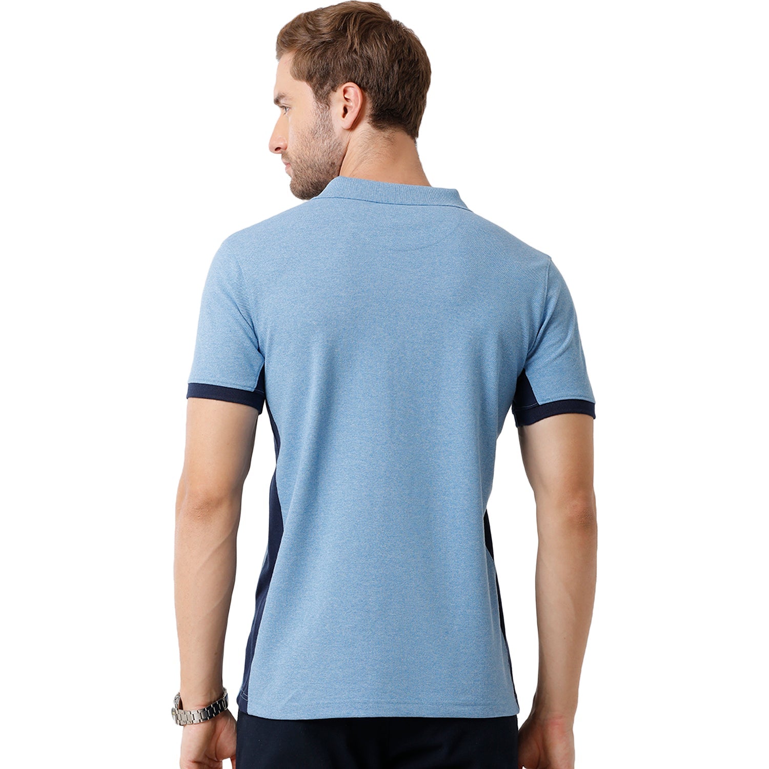 Mens Blue Color Half Sleeve Polo Neck Graphic T Shirt - PRM - 681 A SF P T-shirt Classic Polo 