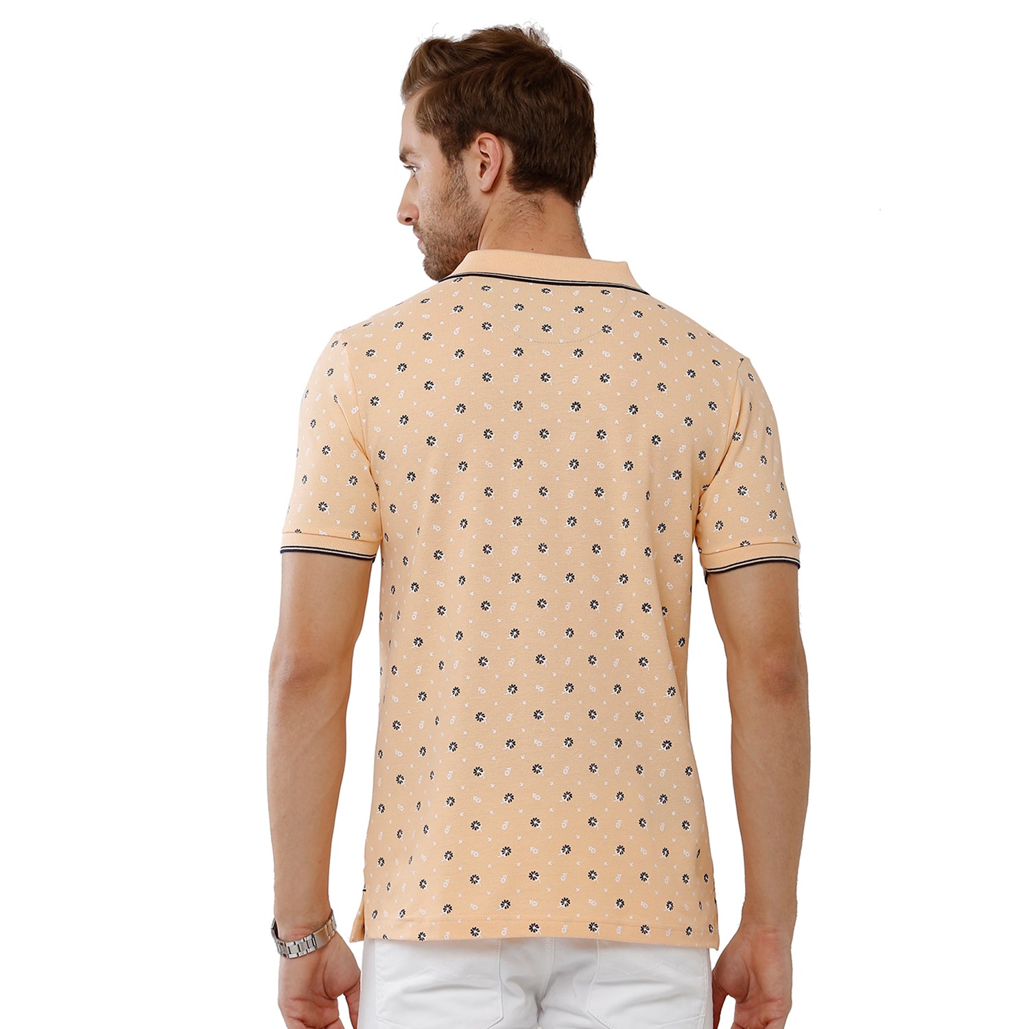 Classic Polo Mens 100% Cotton Printed Slim Fit Beige Color Polo Neck T-Shirt -BEAU 165 A T-shirt Classic Polo 