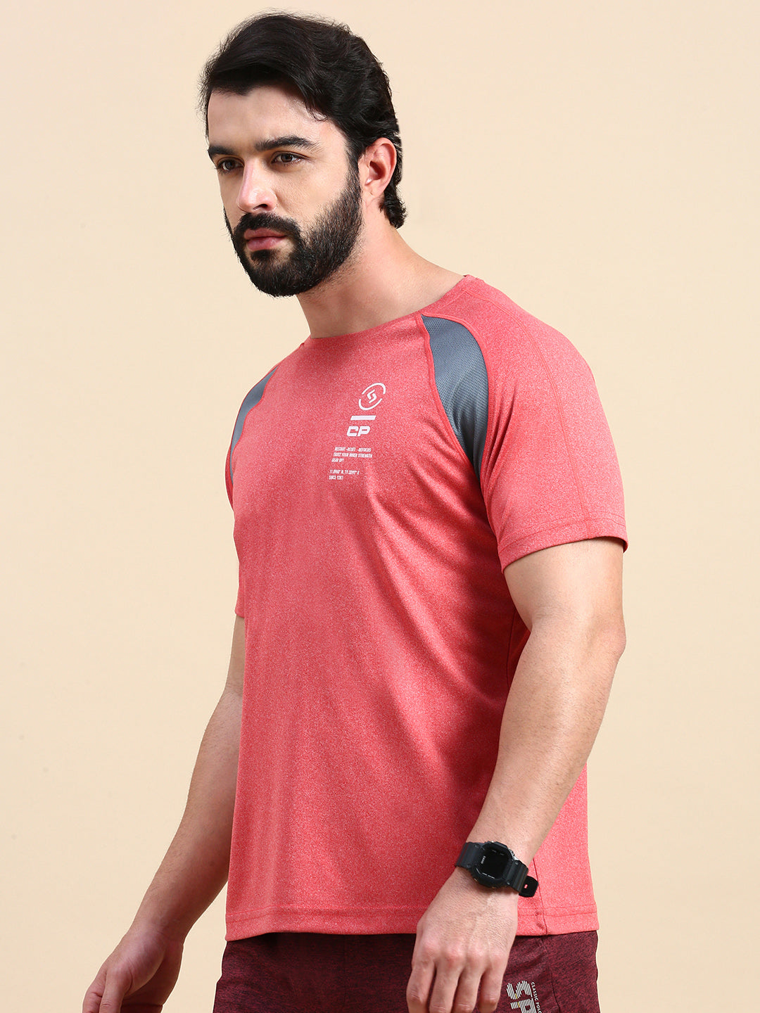 Classic Polo Men's Round Neck Polyester Red Slim Fit Active Wear T-Shirt | GENX-CREW 17B SF C